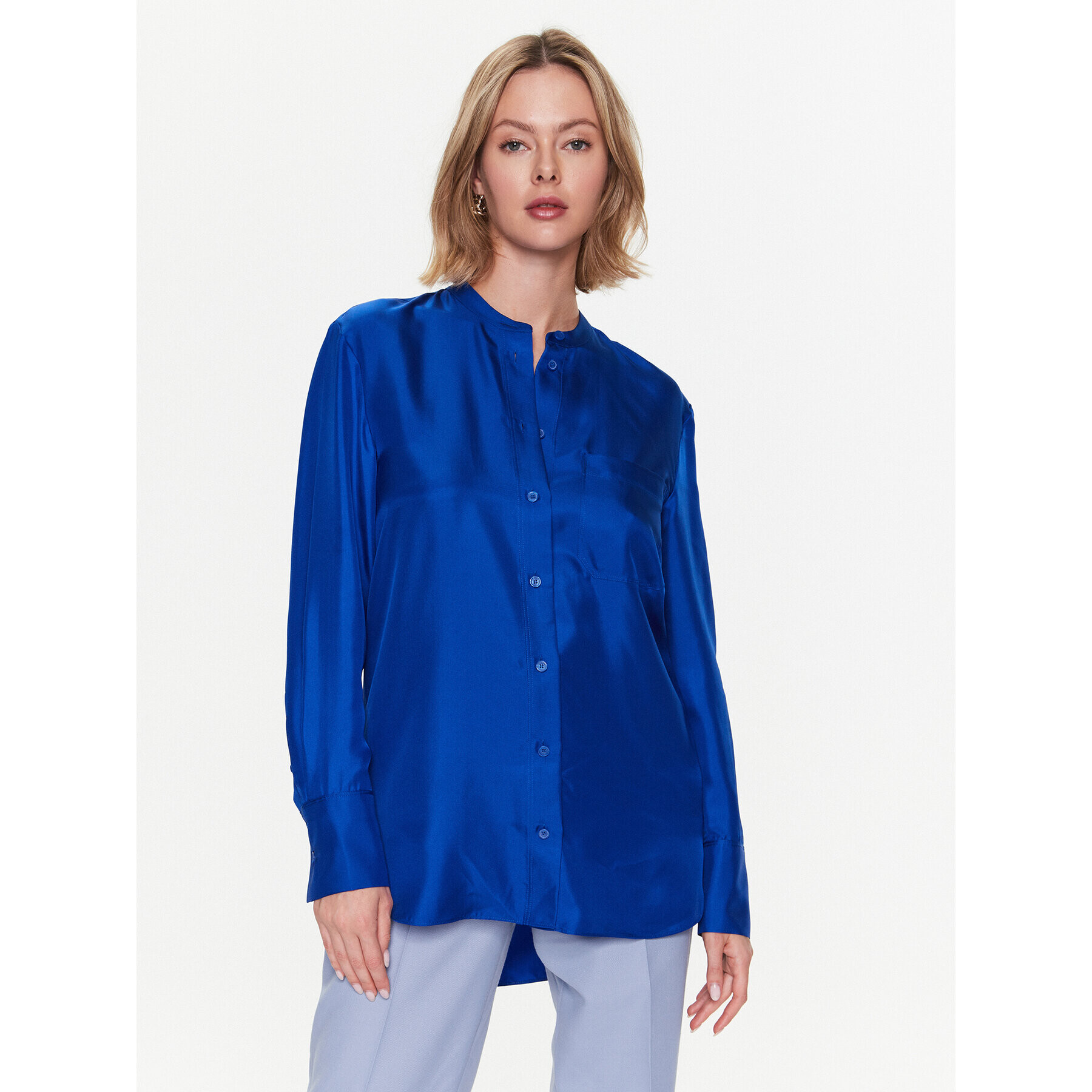 Calvin Klein Cămașă Silk Relaxed Collarless K20K205207 Albastru Relaxed Fit - Pled.ro