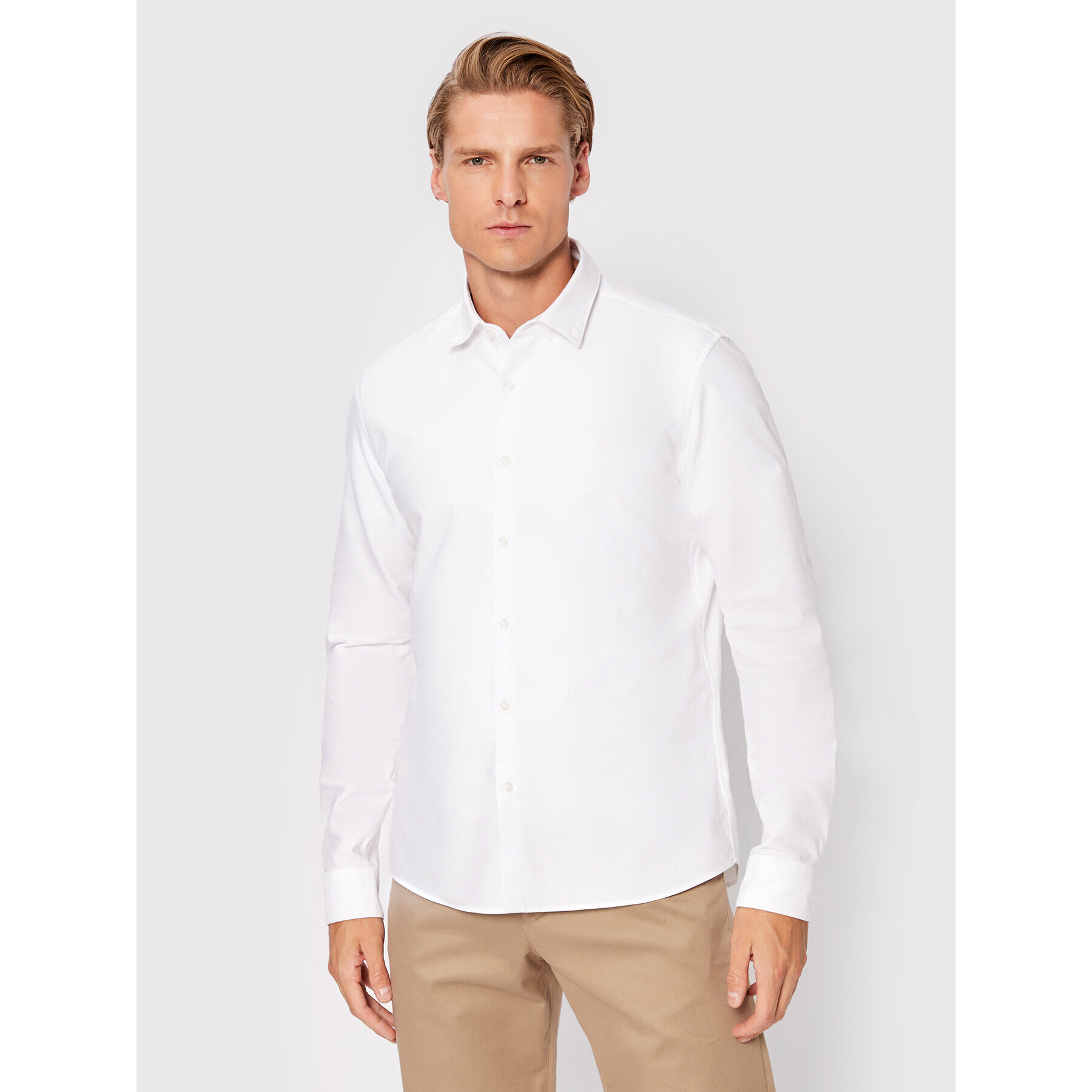 Calvin Klein Cămașă Washed Oxford Solid K10K109887 Alb Slim Fit - Pled.ro