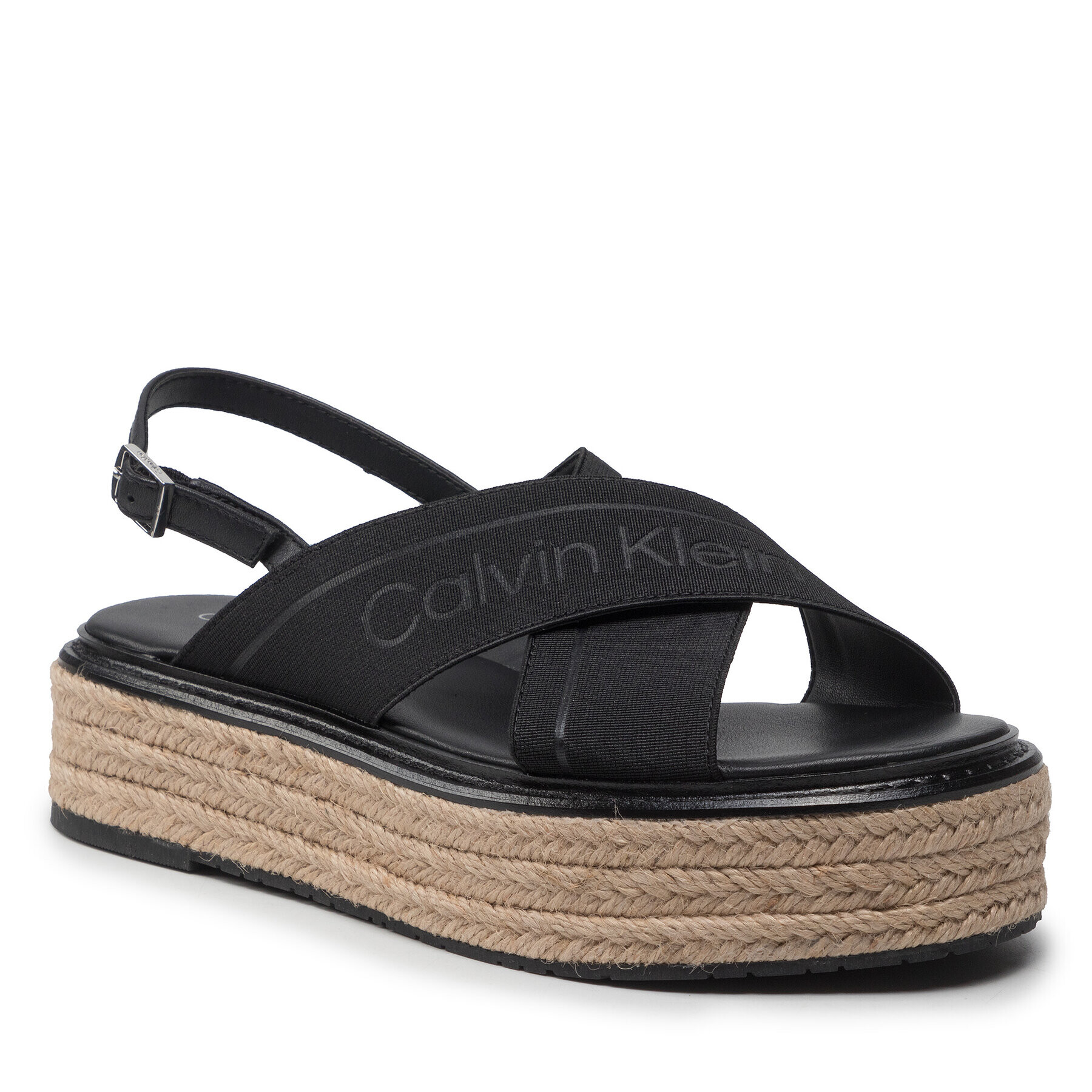 Calvin Klein Espadrile Flatform Wedge Sndl He HW0HW00688 Negru - Pled.ro