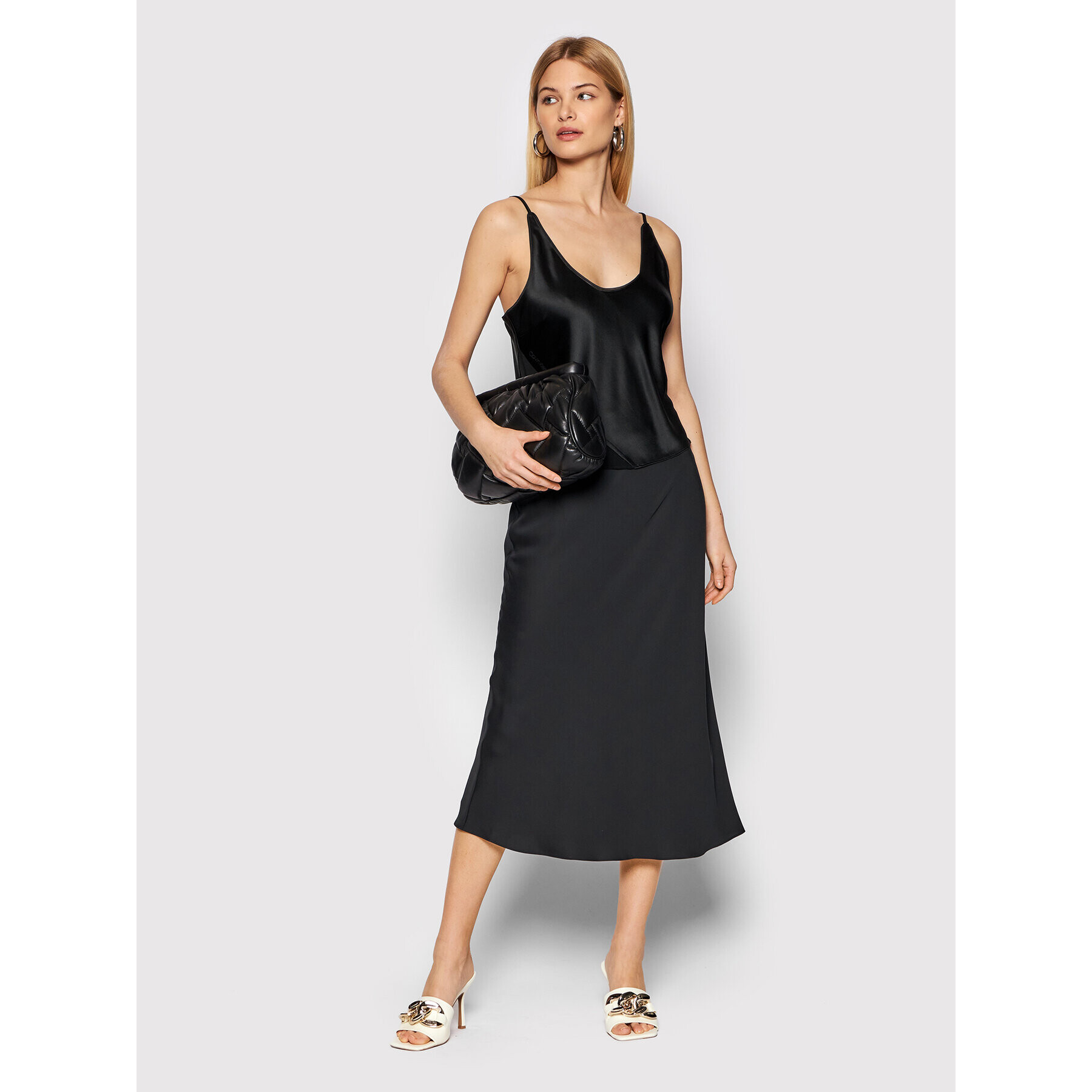 Calvin Klein Fustă midi Bias K20K203514 Negru Regular Fit - Pled.ro