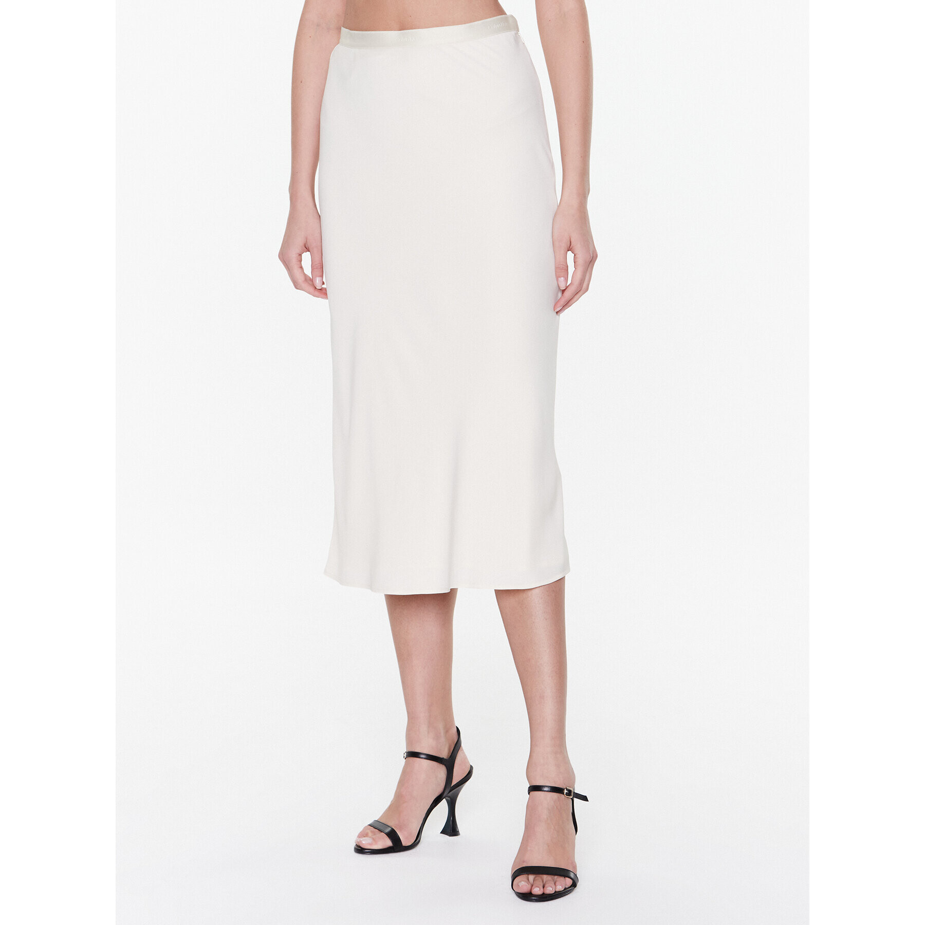 Calvin Klein Fustă midi K20K203514 Écru Regular Fit - Pled.ro