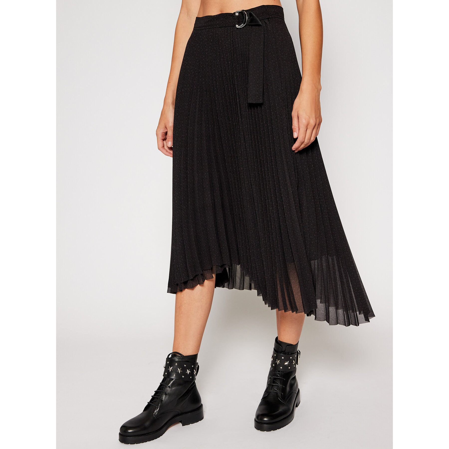 Calvin Klein Fustă plisată D-Ring Pleated K20K202329 Negru Regular Fit - Pled.ro