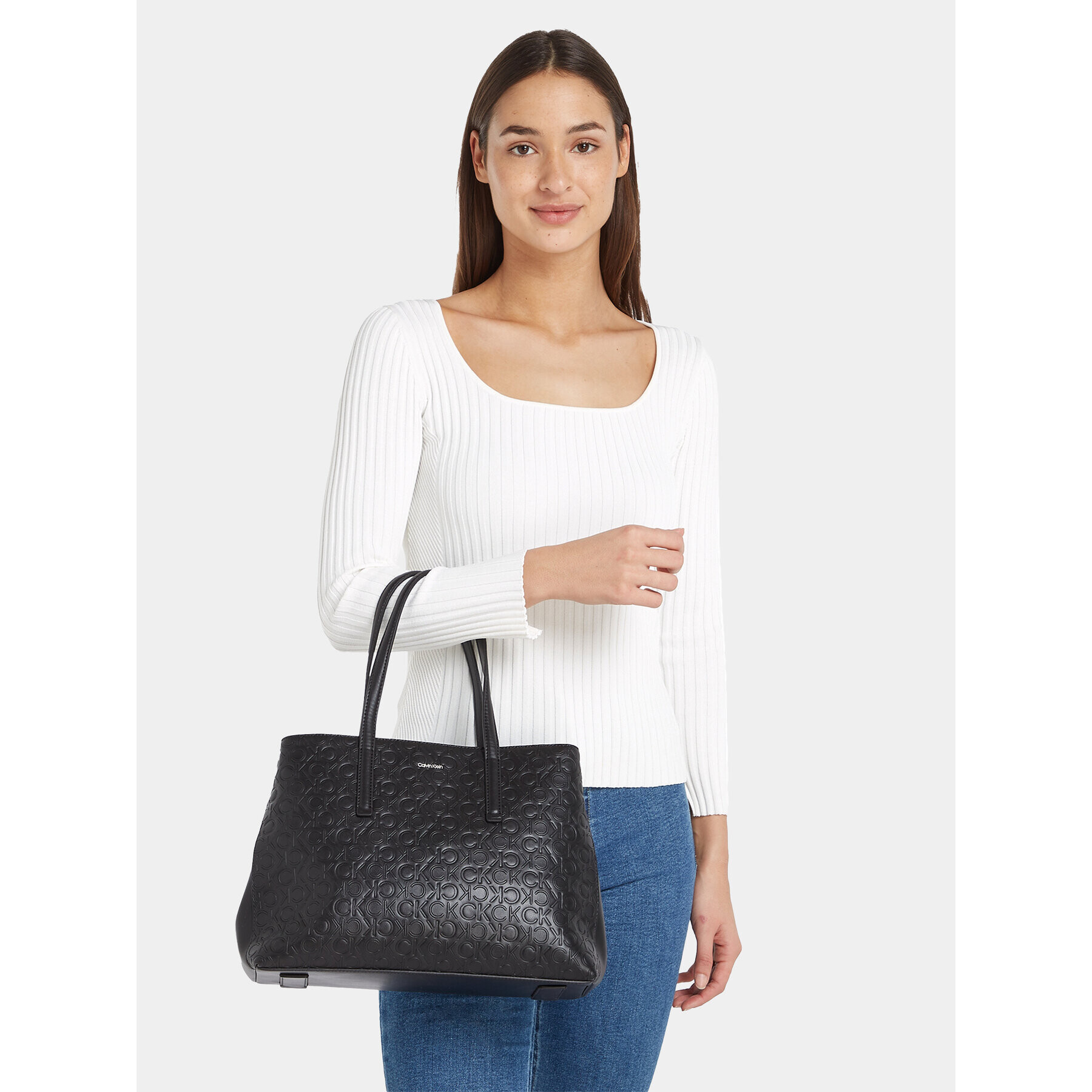 Calvin Klein Geantă Ck Must Tote Md-Emb Mono K60K611276 Negru - Pled.ro