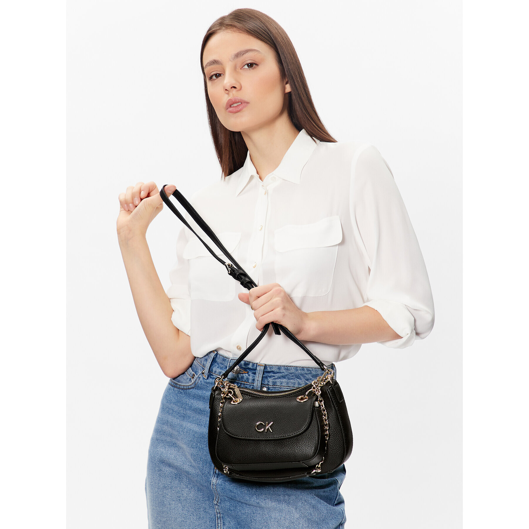 Calvin Klein Geantă Re-Lock Dbl Shoulder Bag K60K610183 Negru - Pled.ro