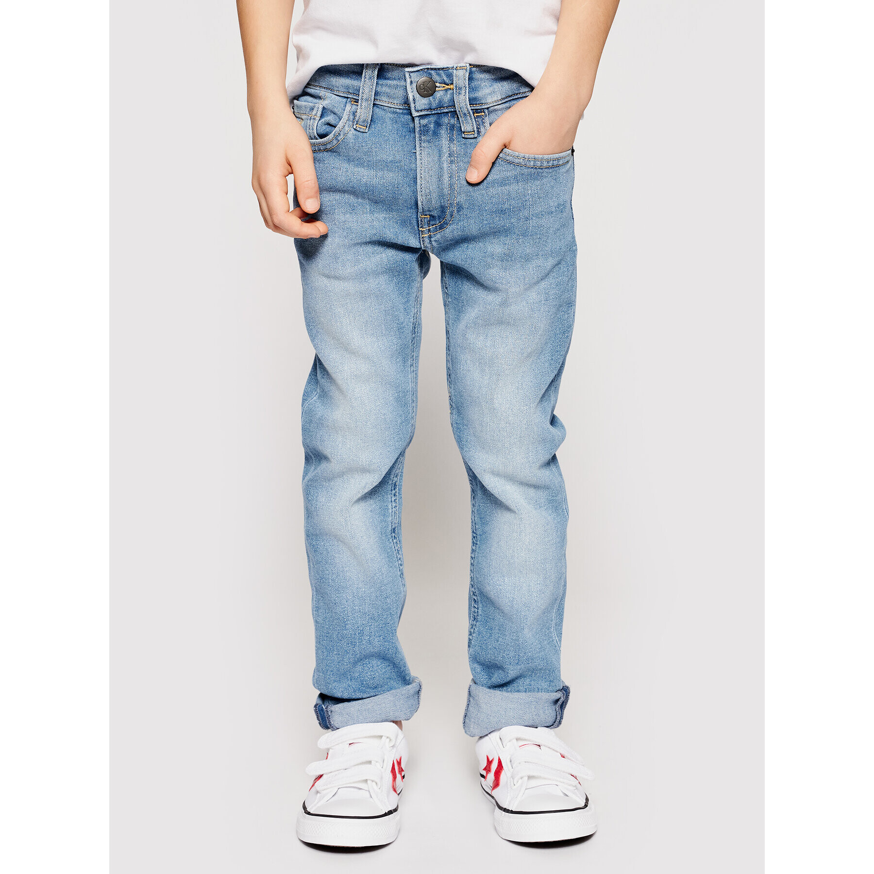 Calvin Klein Jeans Blugi Essential IB0IB00742 Albastru Slim Fit - Pled.ro