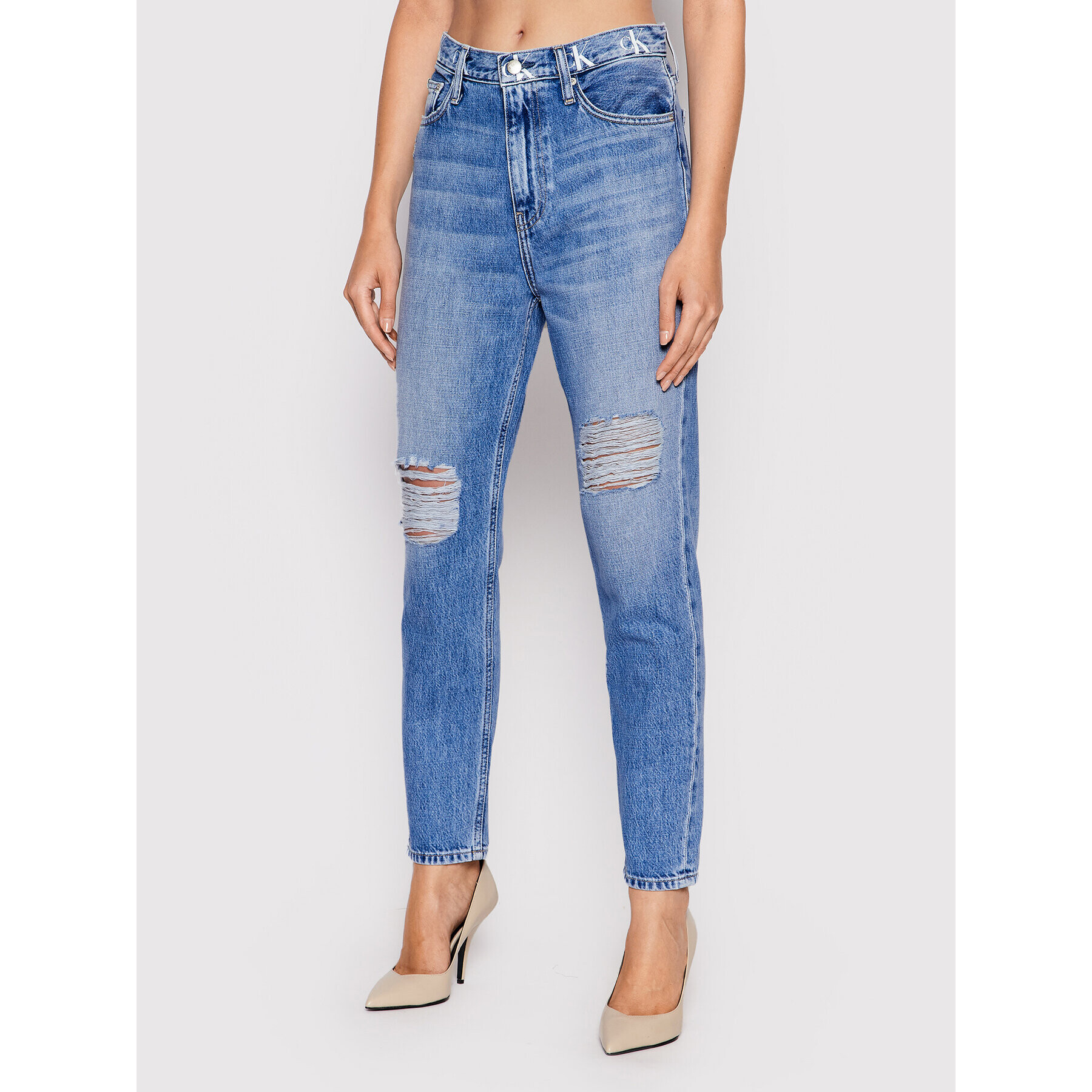 Calvin Klein Jeans Blugi J20J217827 Albastru Mom Fit - Pled.ro