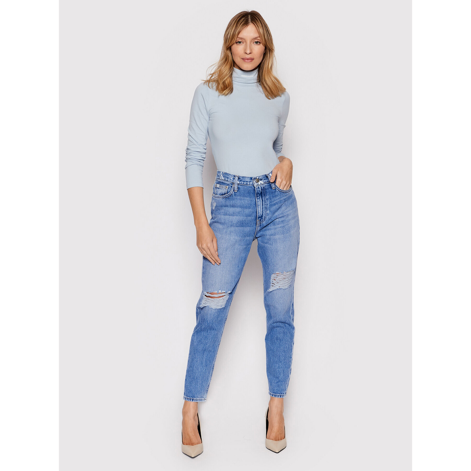 Calvin Klein Jeans Blugi J20J217827 Albastru Mom Fit - Pled.ro