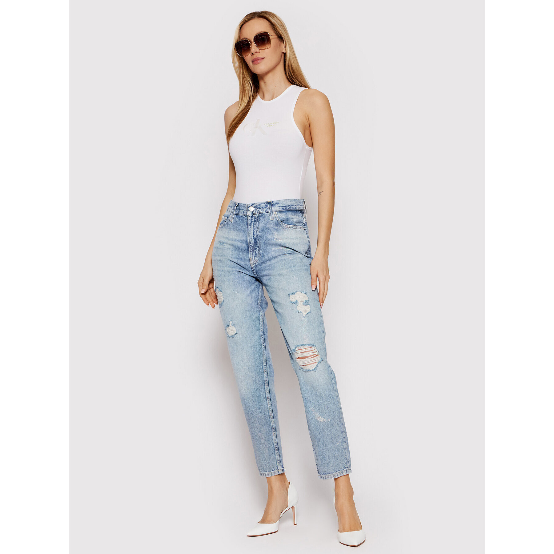 Calvin Klein Jeans Blugi J20J217832 Albastru Mom Fit - Pled.ro