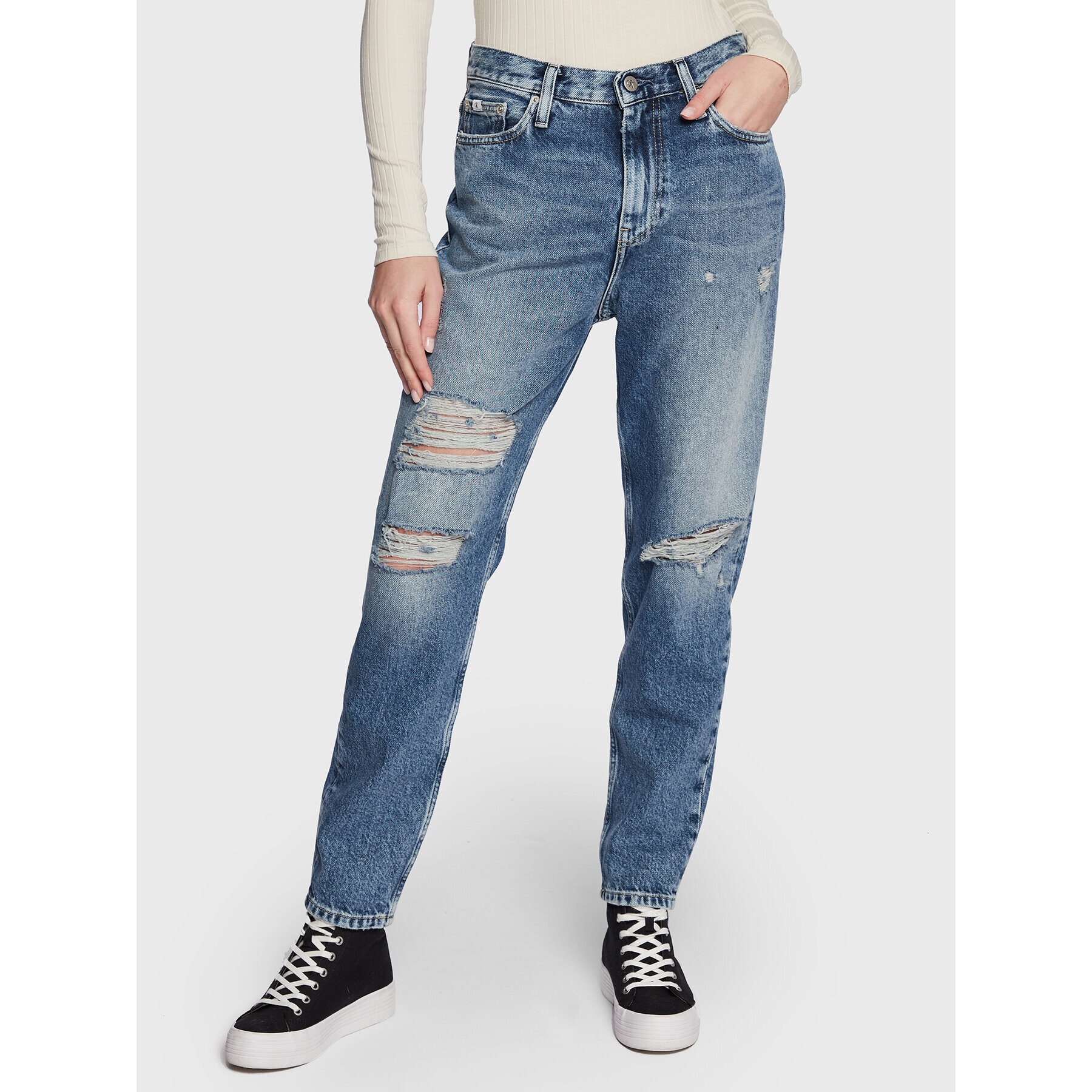 Calvin Klein Jeans Blugi J20J219362 Albastru Mom Fit - Pled.ro