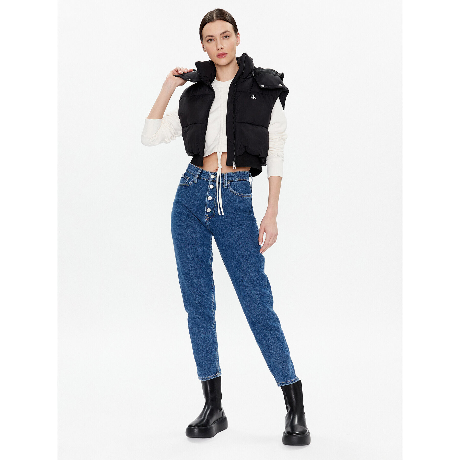 Calvin Klein Jeans Blugi J20J220604 Bleumarin Mom Fit - Pled.ro