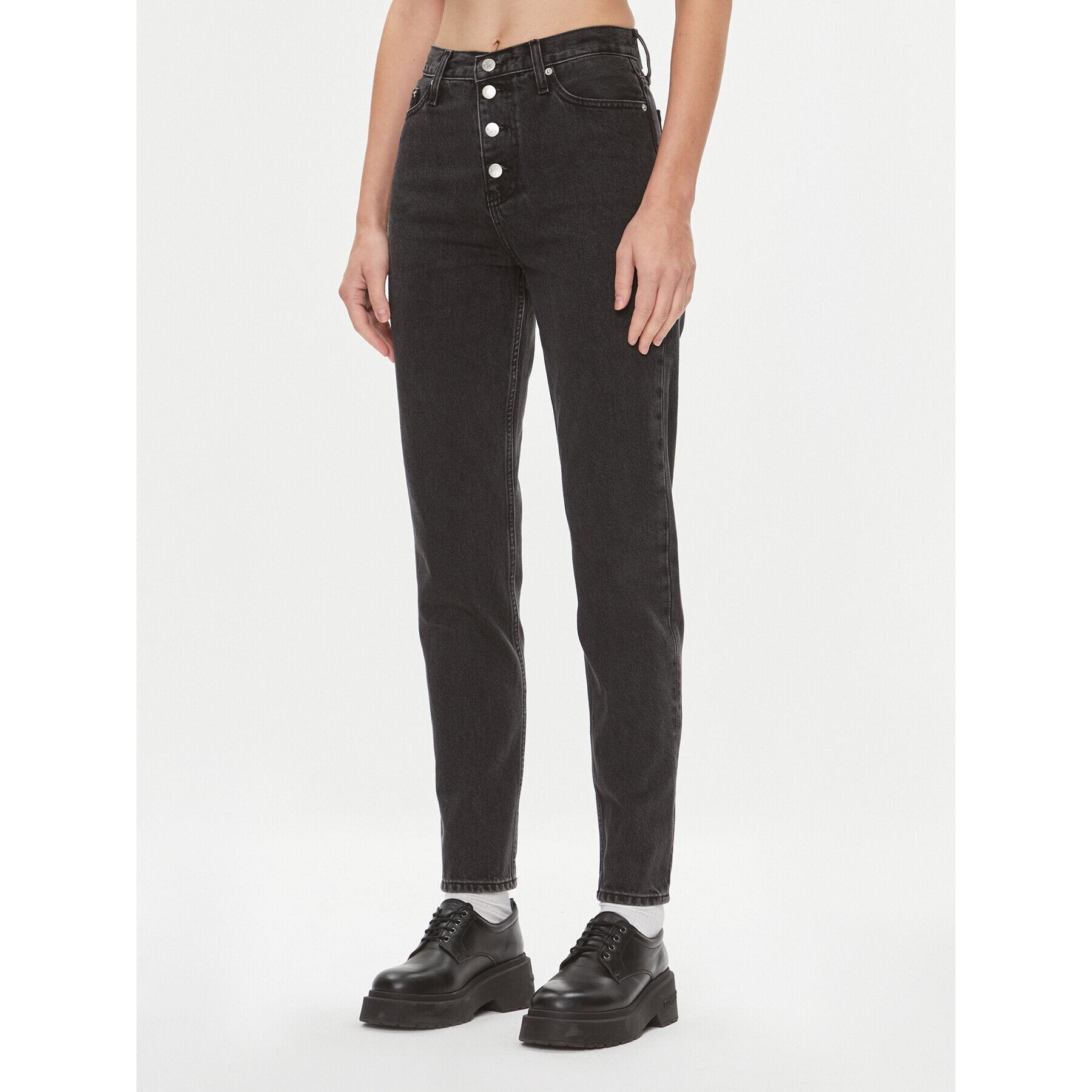 Calvin Klein Jeans Blugi J20J222150 Negru Mom Fit - Pled.ro