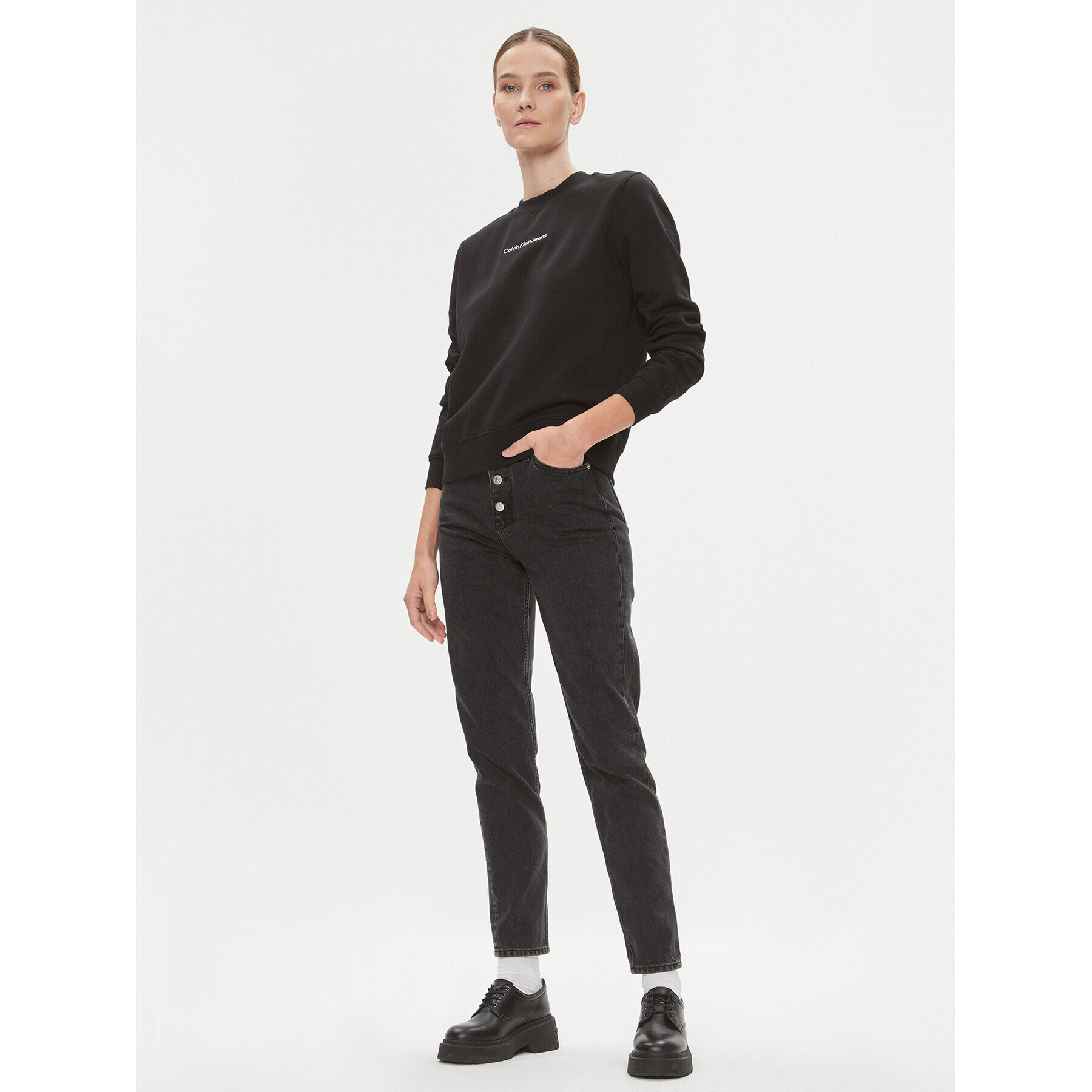 Calvin Klein Jeans Blugi J20J222150 Negru Mom Fit - Pled.ro