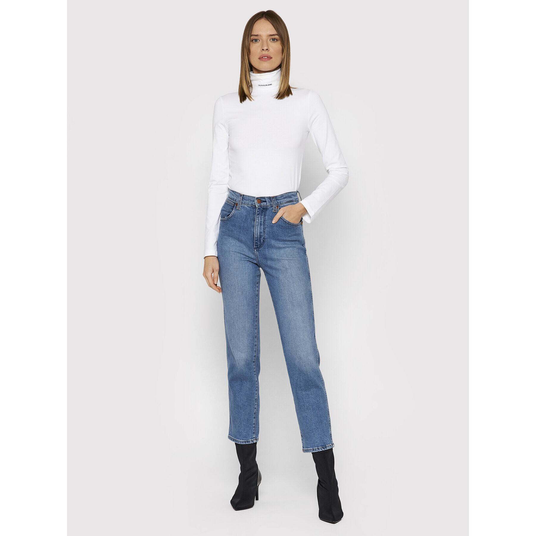 Calvin Klein Jeans Bluză cu gât J20J216784 Alb Slim Fit - Pled.ro