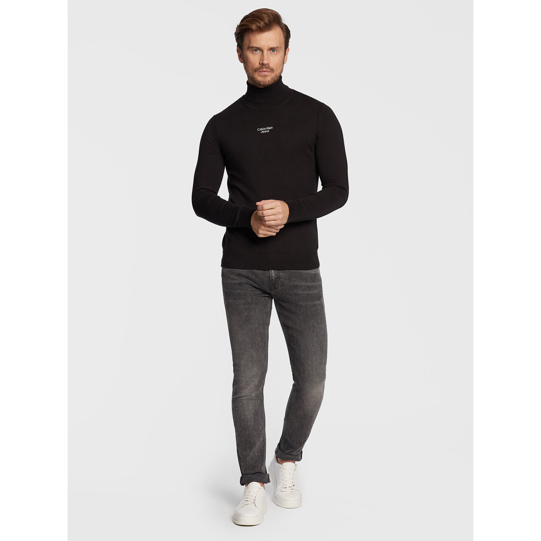 Calvin Klein Jeans Bluză cu gât J30J321696 Negru Slim Fit - Pled.ro