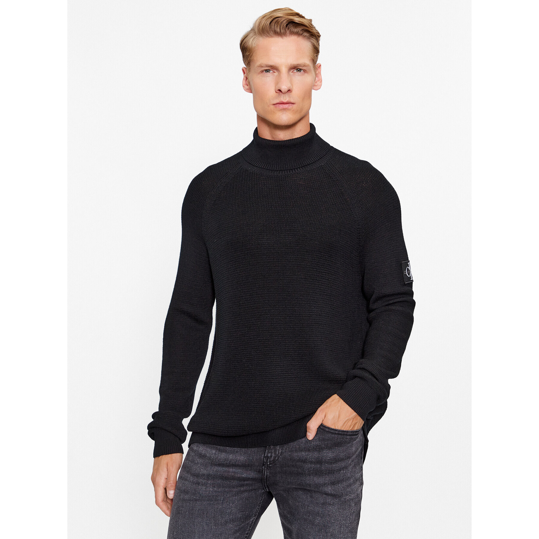 Calvin Klein Jeans Bluză cu gât J30J325093 Negru Regular Fit - Pled.ro