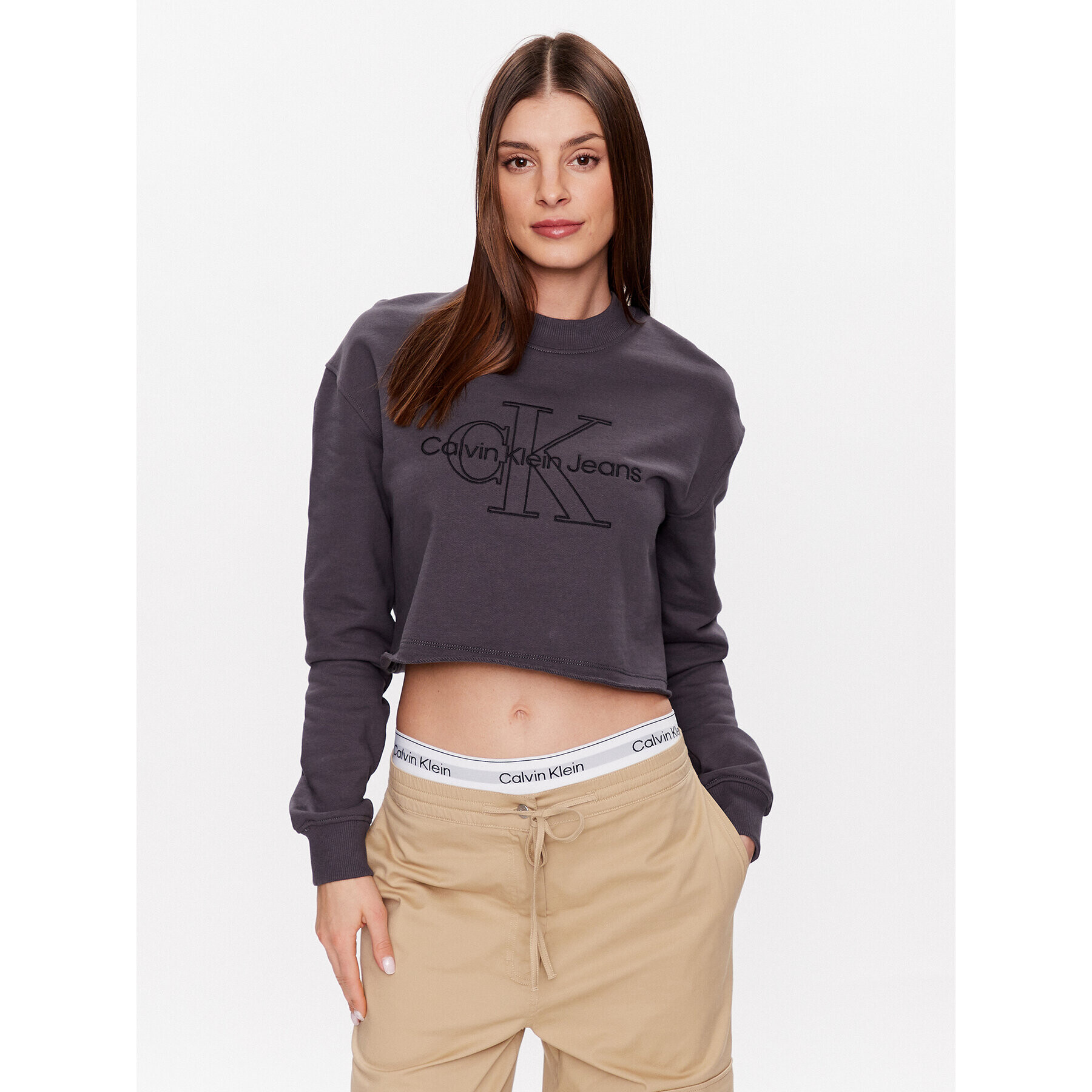 Calvin Klein Jeans Bluză J20J220696 Gri Relaxed Fit - Pled.ro