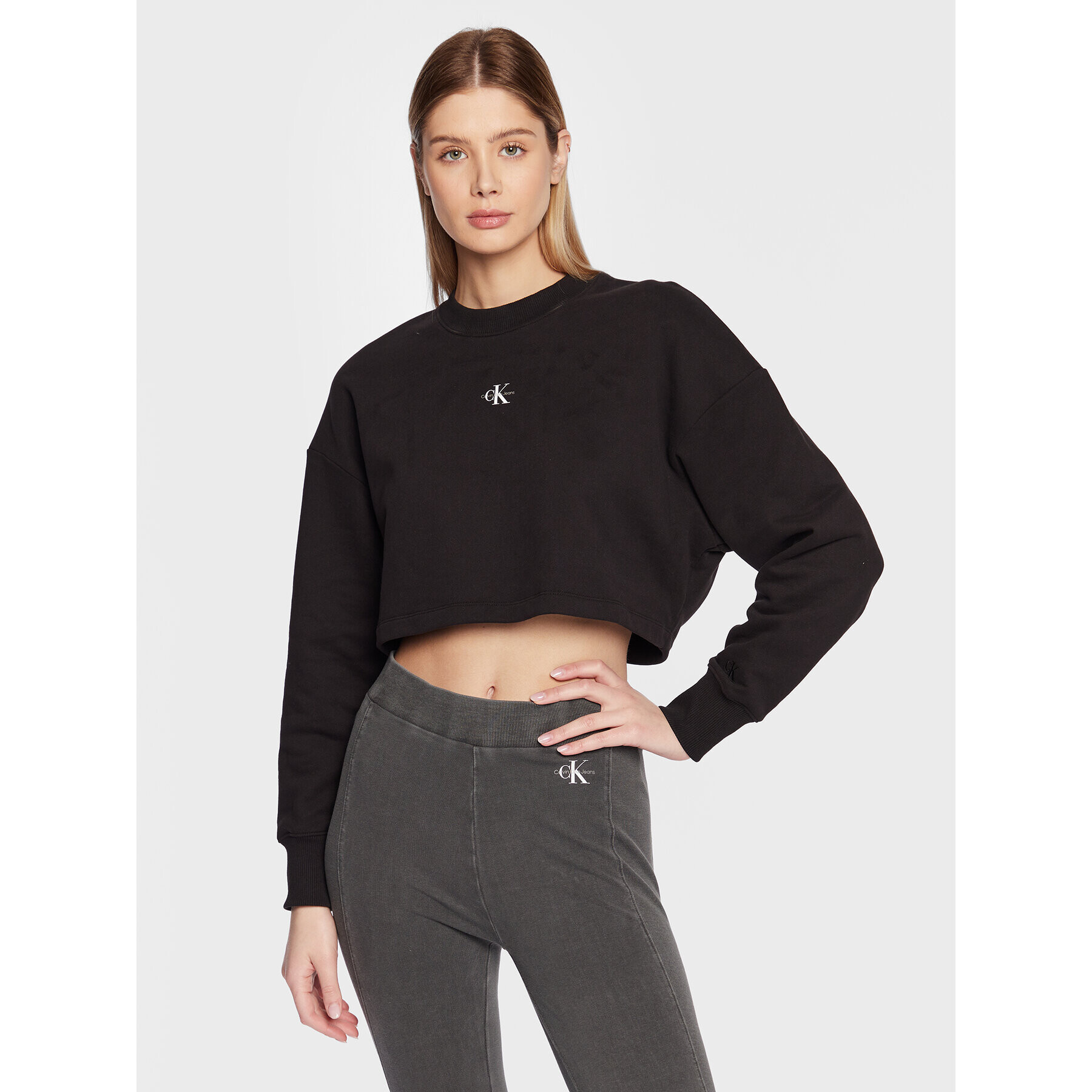 Calvin Klein Jeans Bluză J20J220705 Negru Cropped Fit - Pled.ro