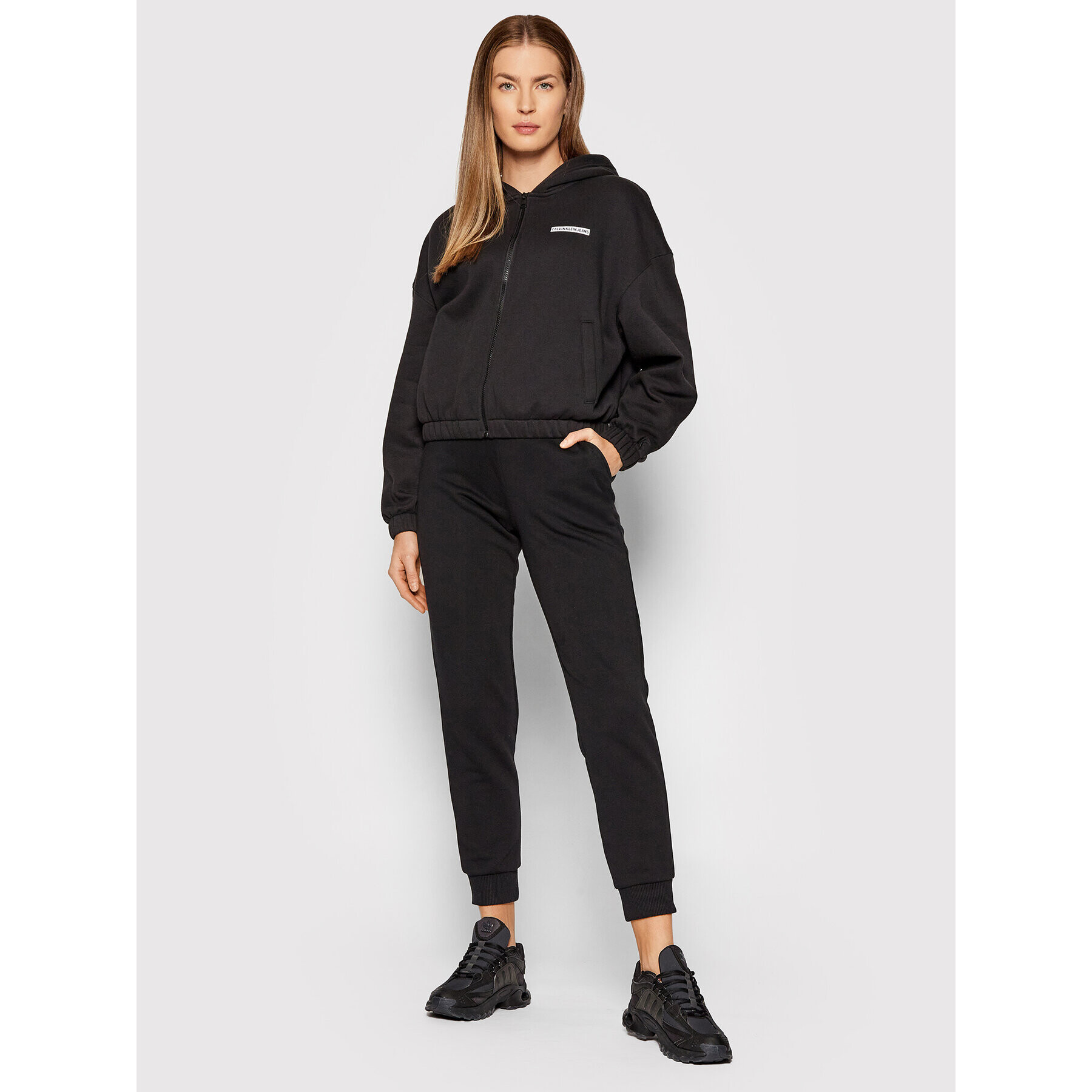 Calvin Klein Jeans Bluză Micro Flock Zip Through J20J216952 Negru Relaxed Fit - Pled.ro