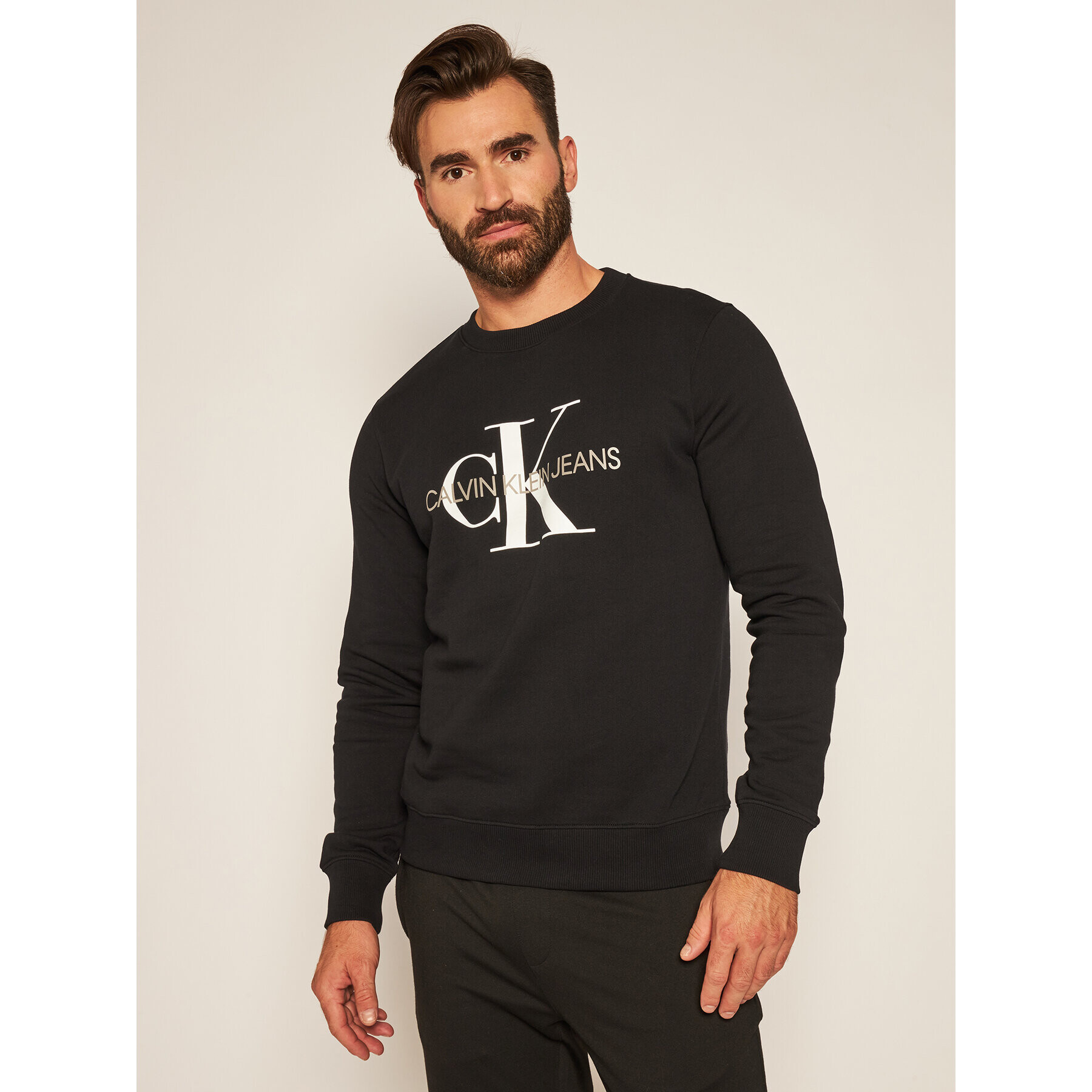 Calvin Klein Jeans Bluză Monogram Logo J30J314313 Negru Regular Fit - Pled.ro