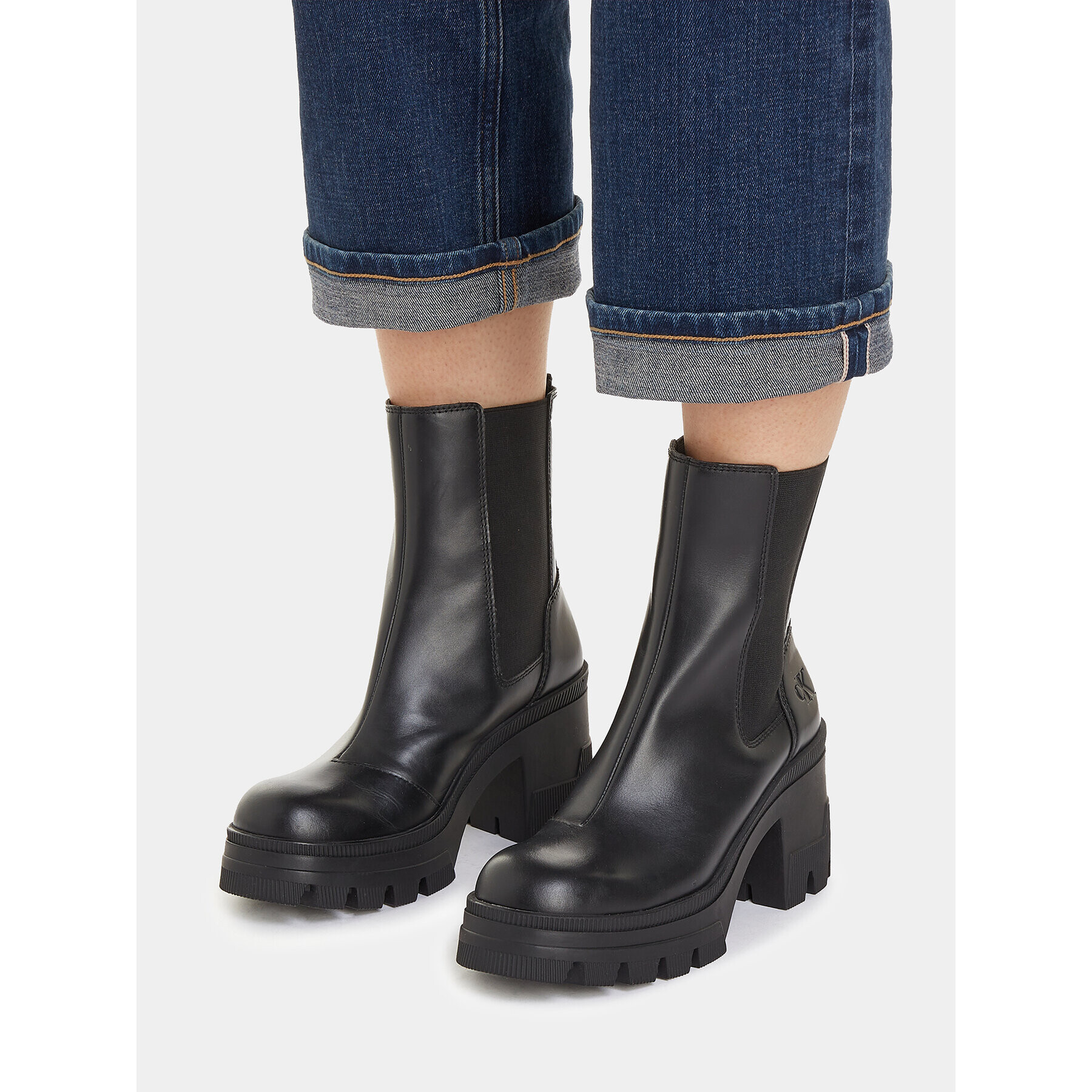 Calvin Klein Jeans Botine Chunky Heeled Chelsea Boot Lth YW0YW01112 Negru - Pled.ro