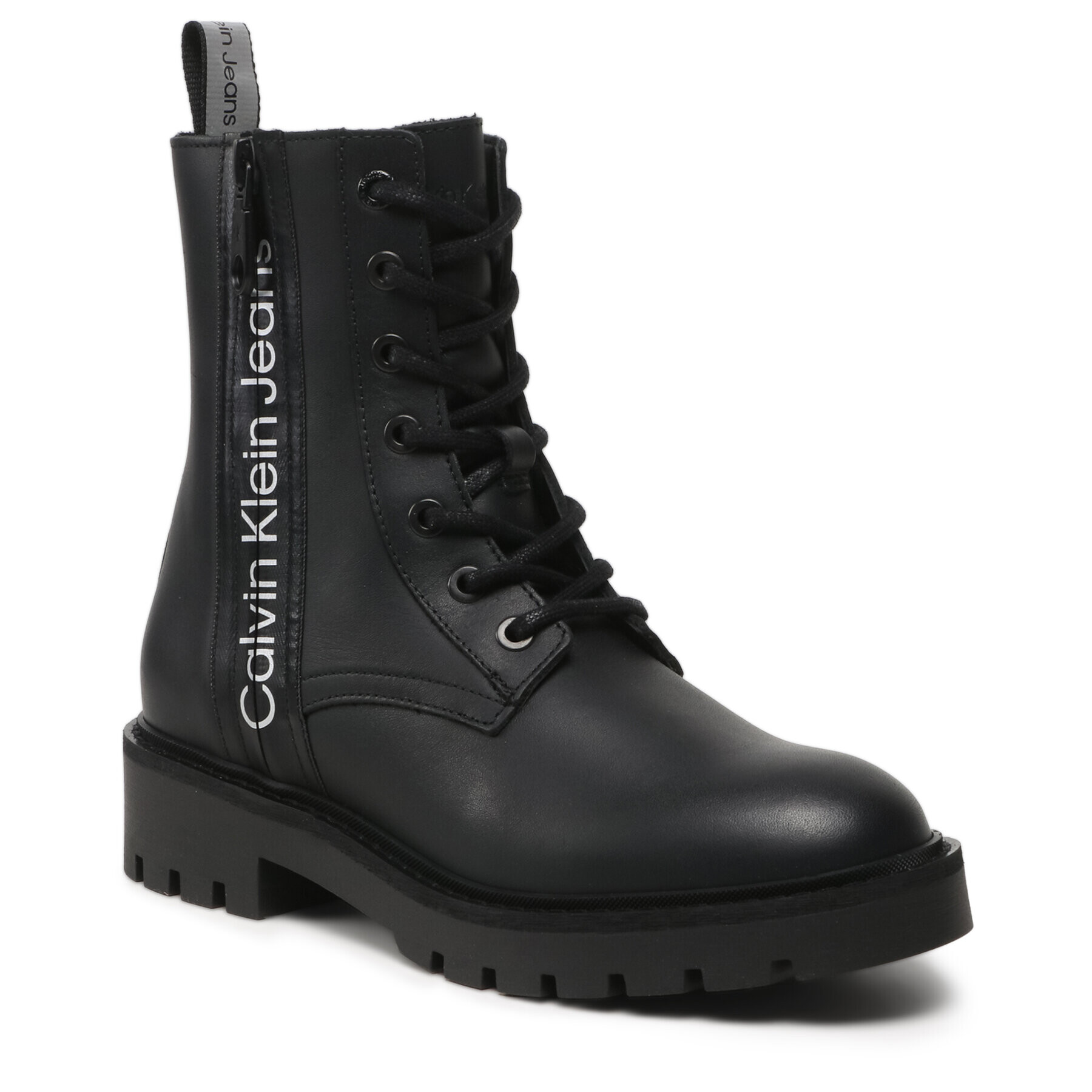 Calvin Klein Jeans Botine Combat Mid Laceup Zip Wn YW0YW01035 Negru - Pled.ro