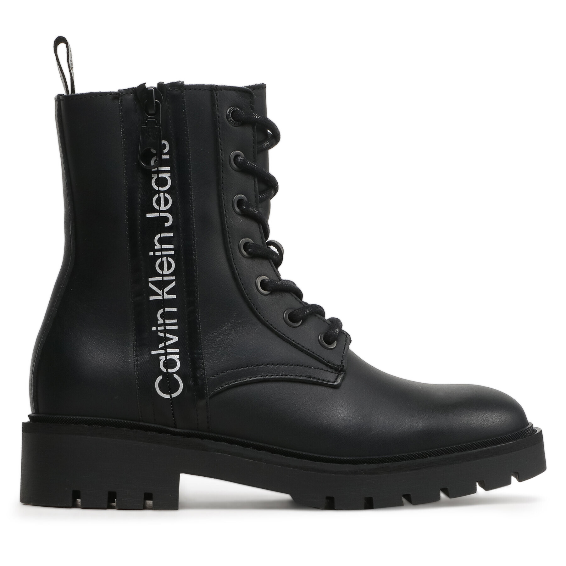 Calvin Klein Jeans Botine Combat Mid Laceup Zip Wn YW0YW01035 Negru - Pled.ro