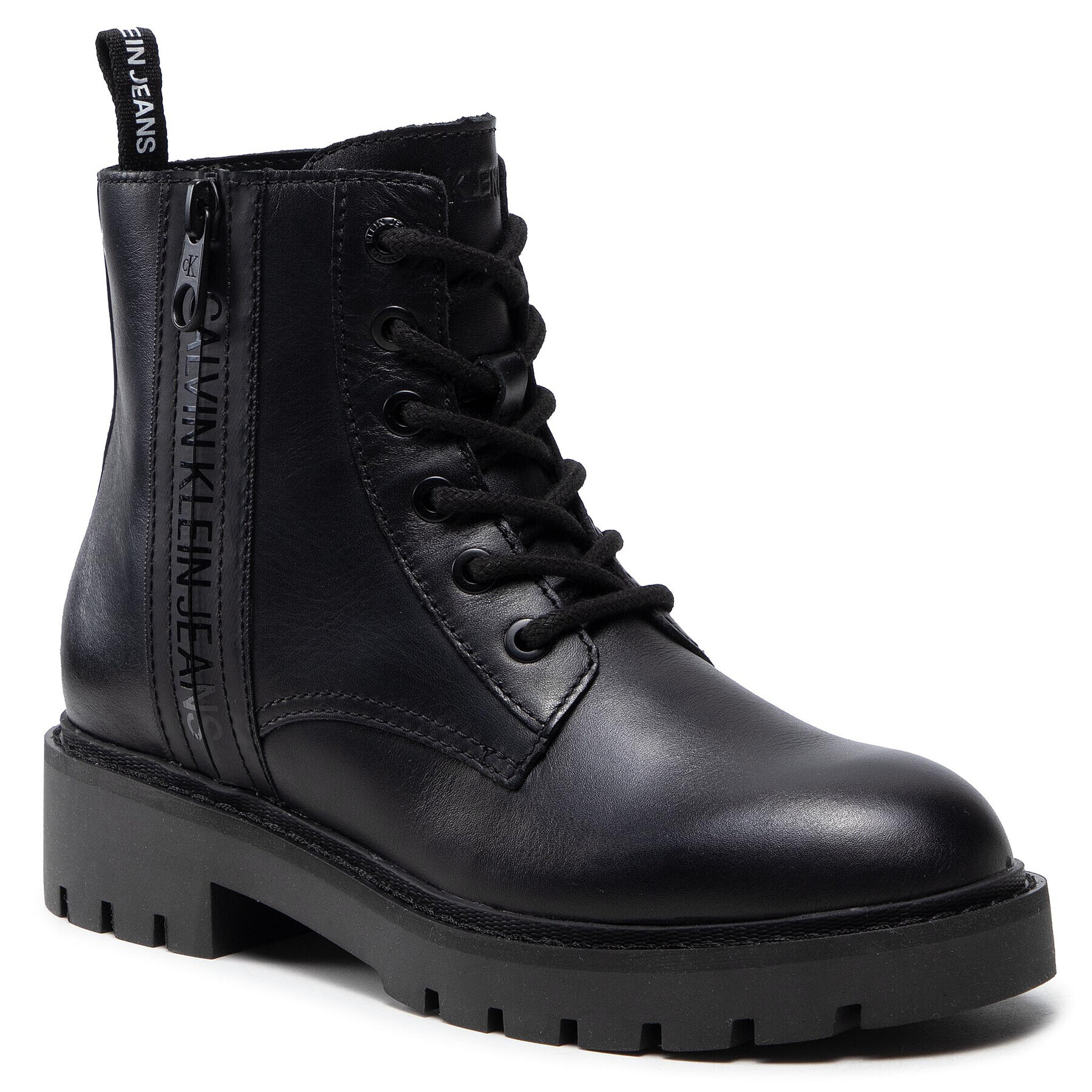 Calvin Klein Jeans Botine Mid Boot Laceup Zip Lth YW0YW00008 Negru - Pled.ro