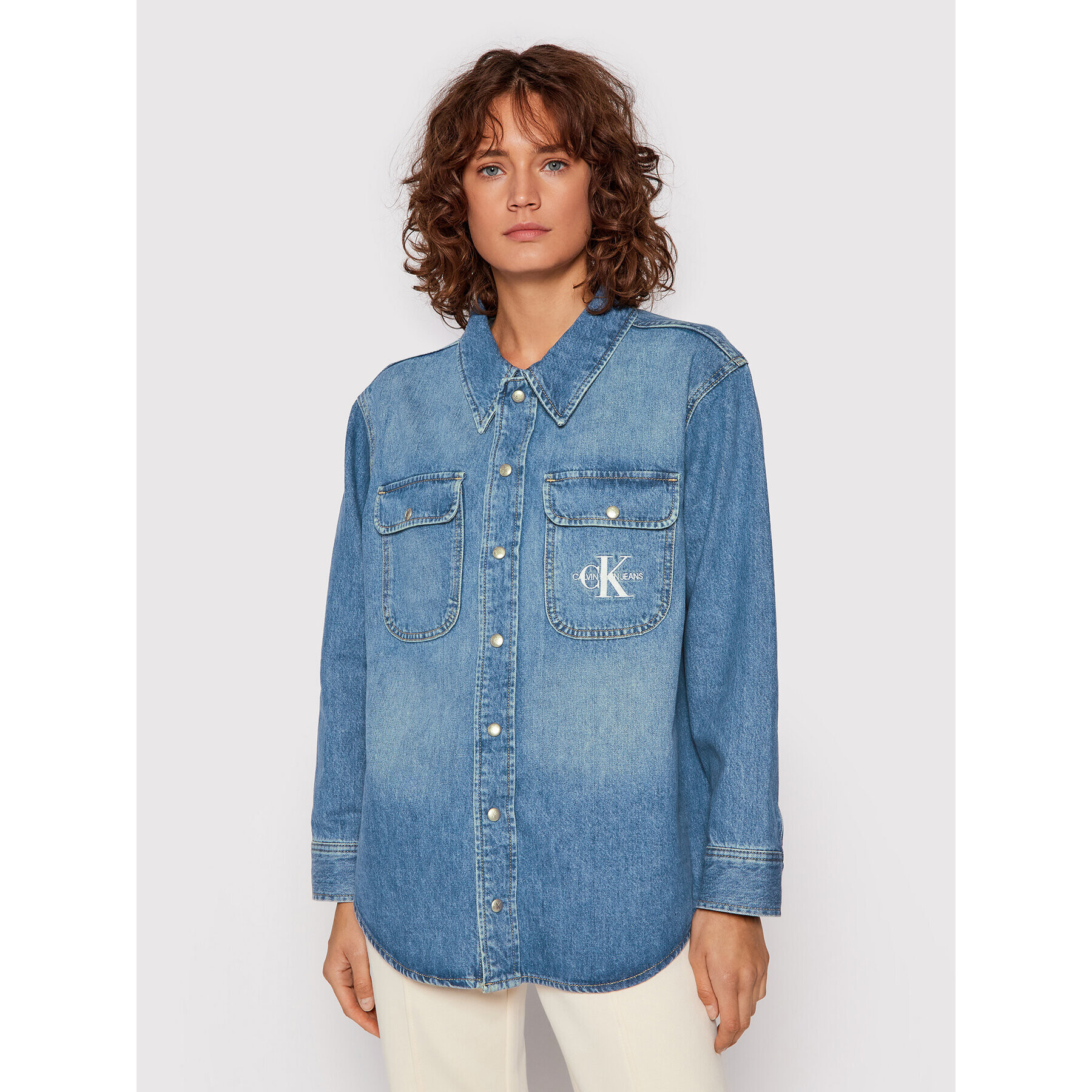 Calvin Klein Jeans cămașă de blugi J20J216491 Albastru Oversize - Pled.ro