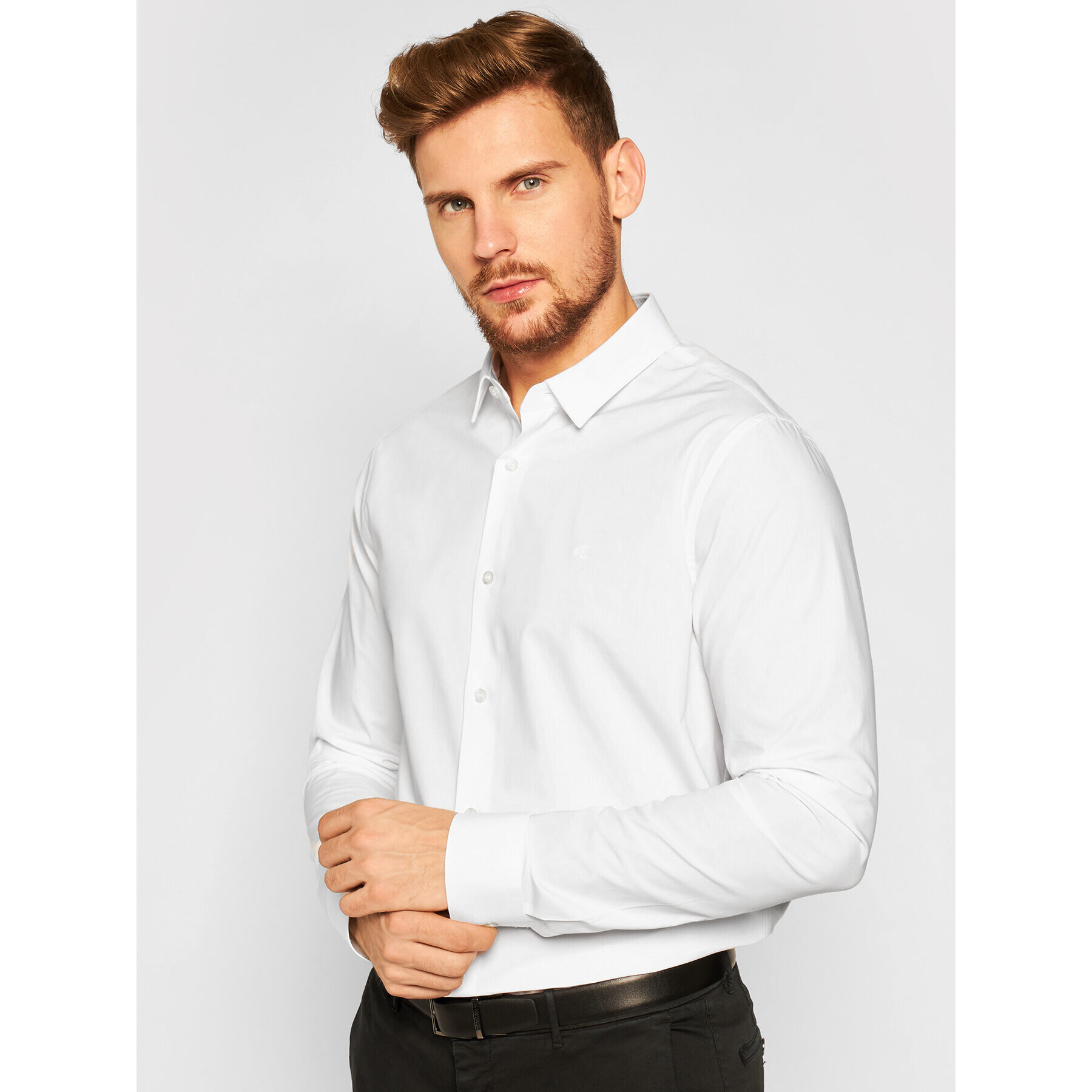 Calvin Klein Jeans Cămașă Stretch Shirt J30J316085 Alb Slim Fit - Pled.ro