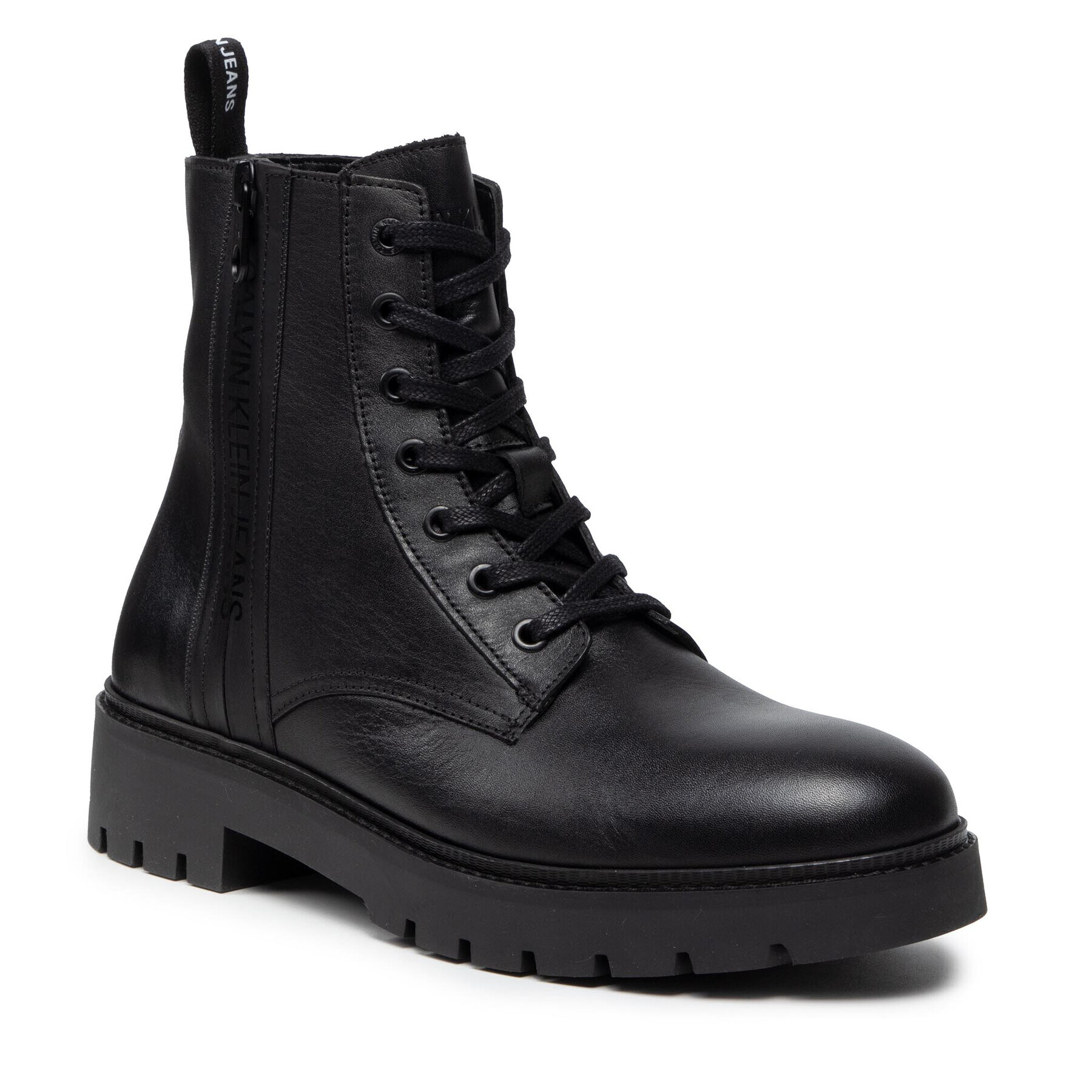 Calvin Klein Jeans Cizme Combat Mid Laceup Boot W Zip YM0YM00262 Negru - Pled.ro