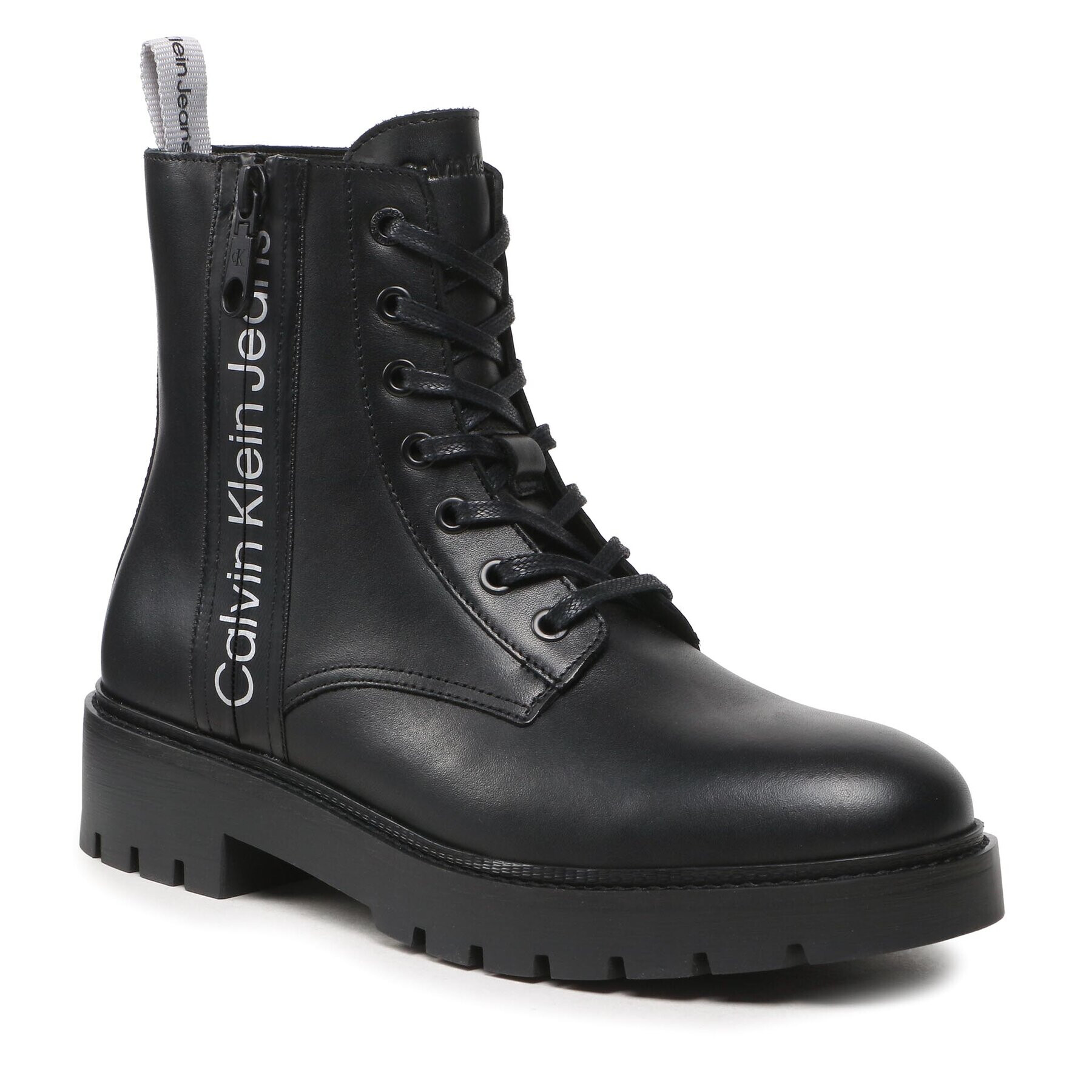 Calvin Klein Jeans Cizme Combat Mid Laceup Boot W Zip YM0YM00262 Negru - Pled.ro