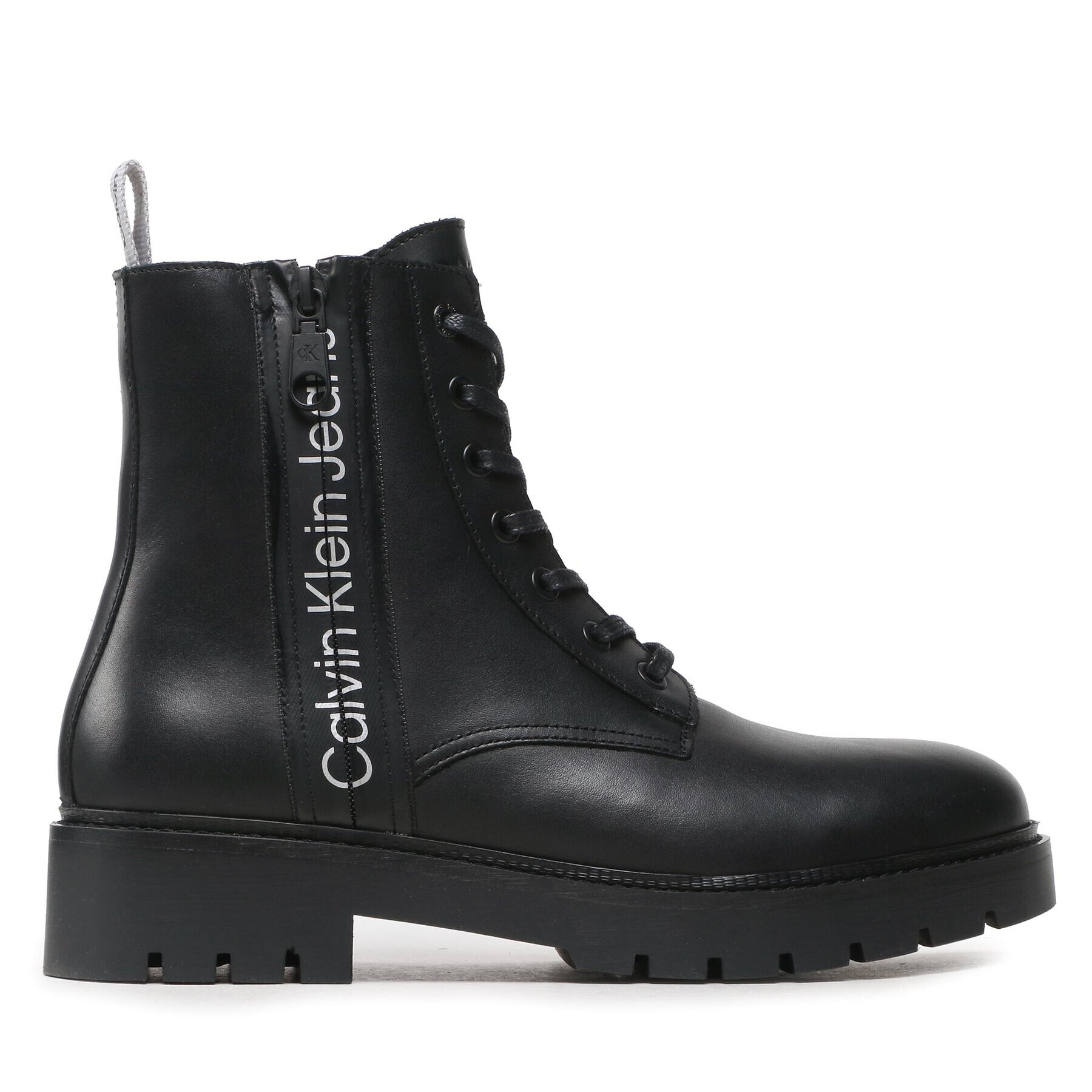 Calvin Klein Jeans Cizme Combat Mid Laceup Boot W Zip YM0YM00262 Negru - Pled.ro