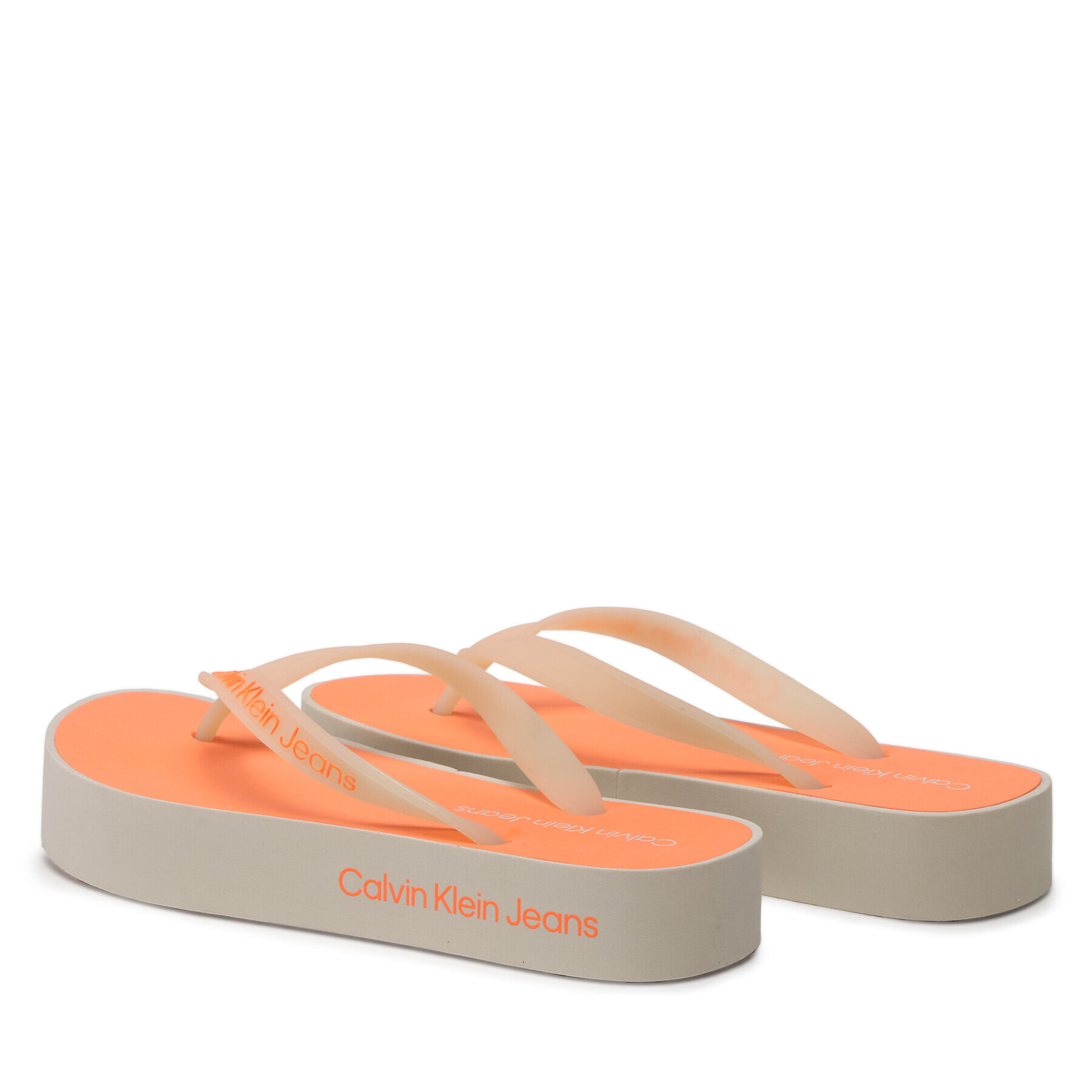 Calvin Klein Jeans Flip flop Beach Sandal Flatform Logo YW0YW01092 Bej - Pled.ro