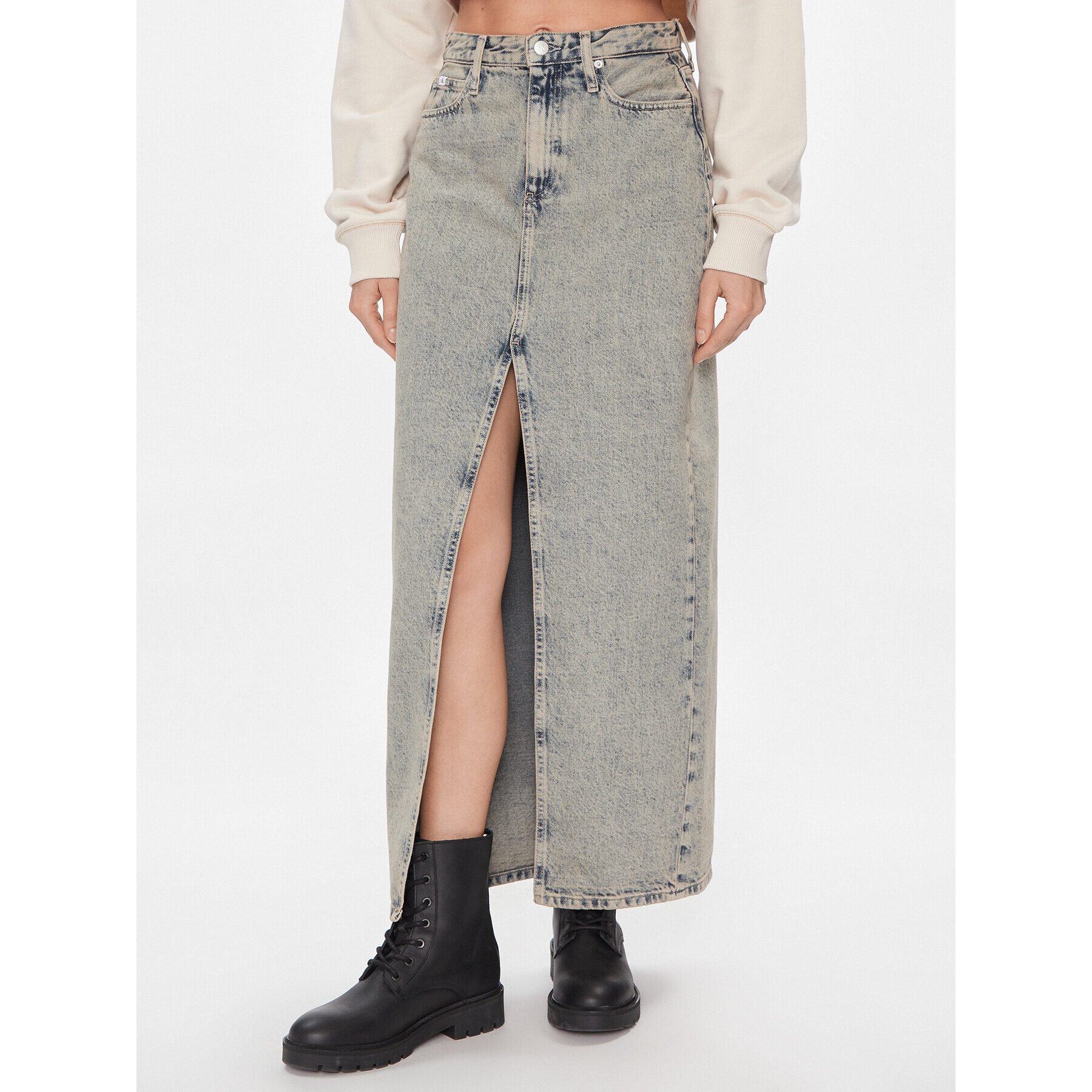 Calvin Klein Jeans Fustă de blugi Front Split Maxi Denim Skirt J20J222869 Albastru Slim Fit - Pled.ro