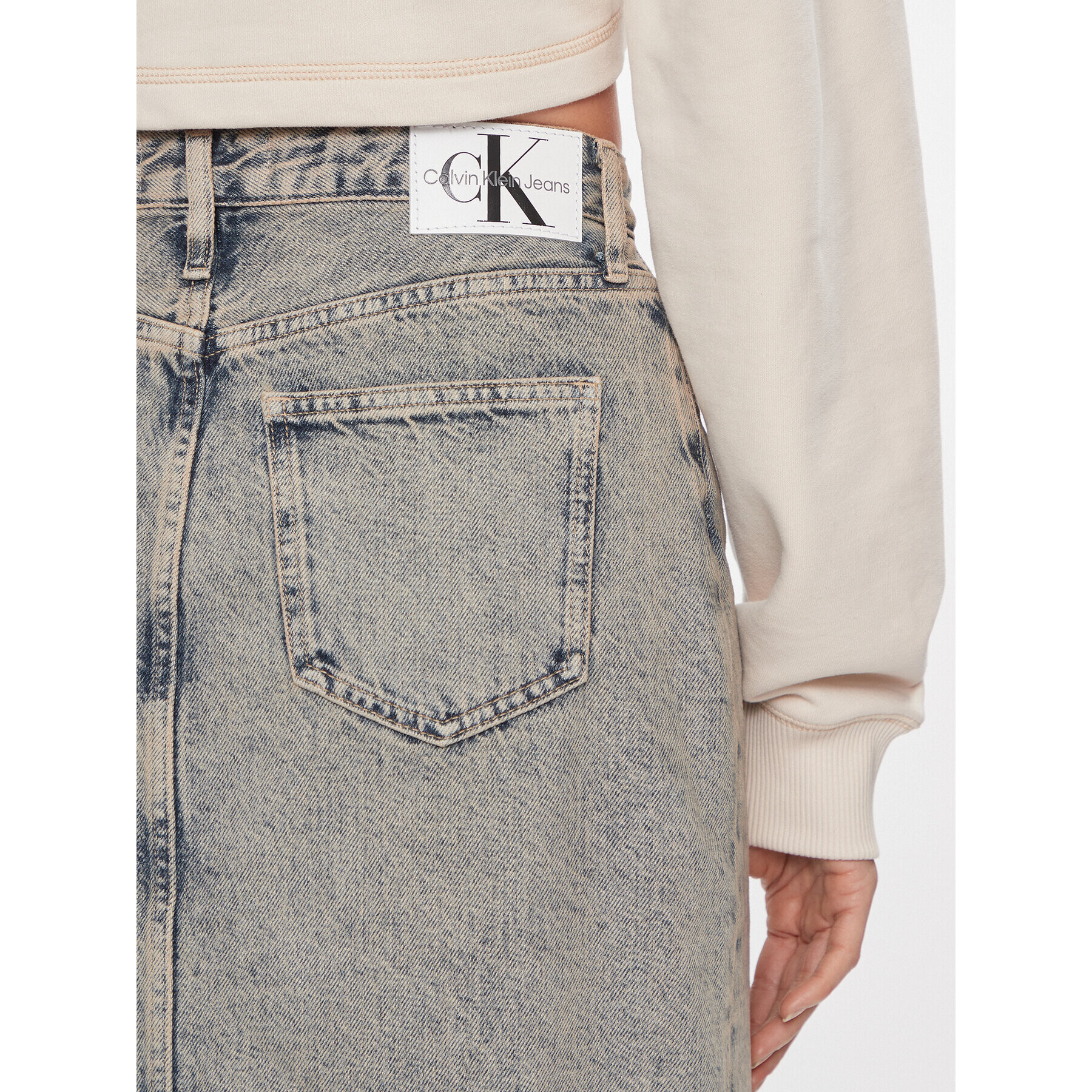 Calvin Klein Jeans Fustă de blugi Front Split Maxi Denim Skirt J20J222869 Albastru Slim Fit - Pled.ro