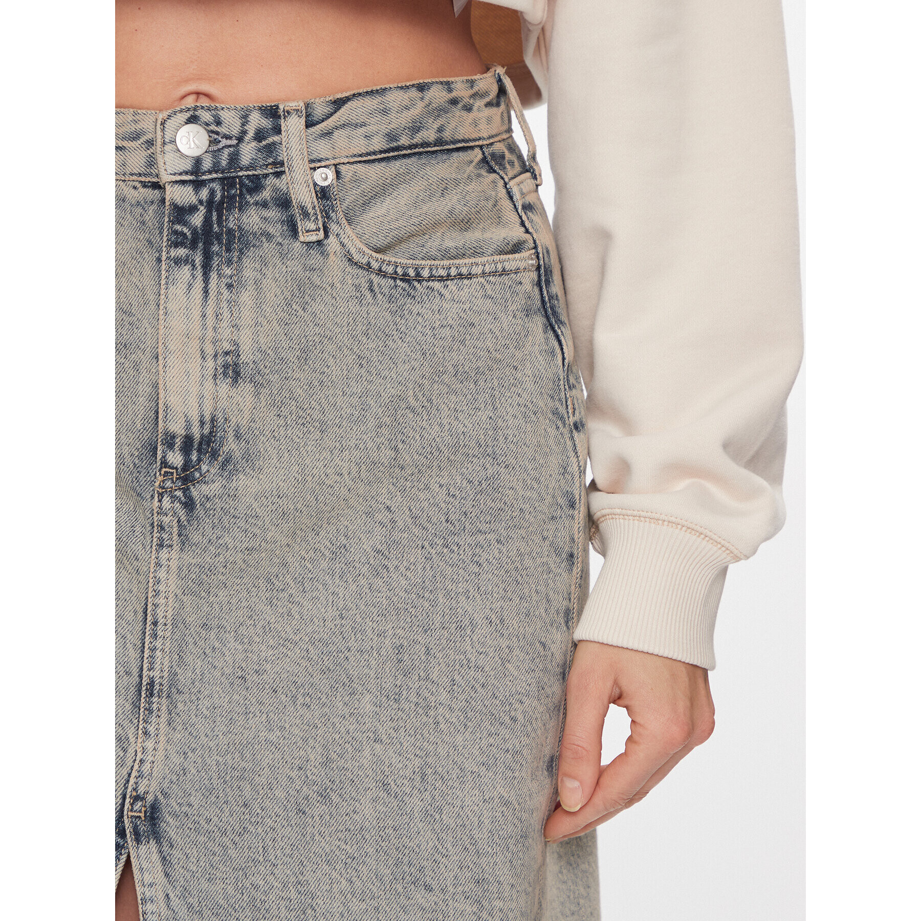 Calvin Klein Jeans Fustă de blugi Front Split Maxi Denim Skirt J20J222869 Albastru Slim Fit - Pled.ro