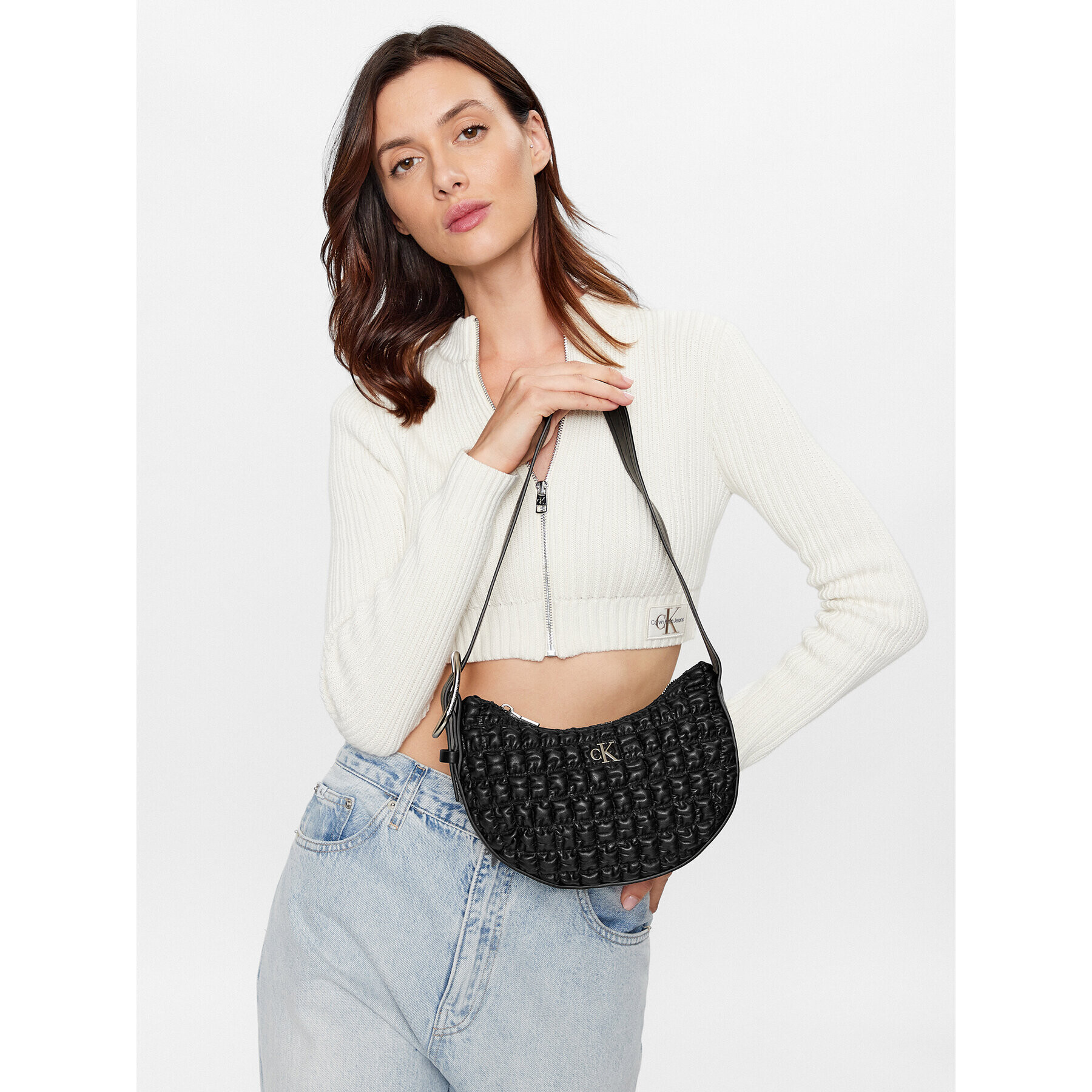 Calvin Klein Jeans Geantă Crescent Buckle Sholuder Bag K60K611037 Negru - Pled.ro