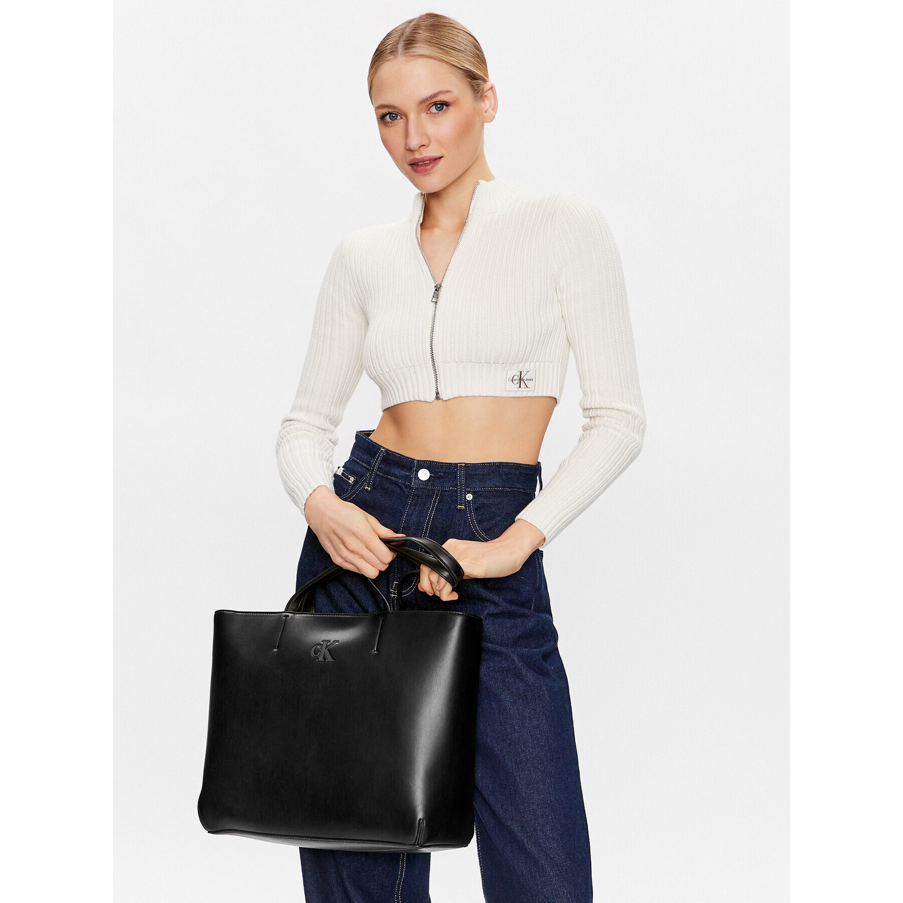 Calvin Klein Jeans Geantă Sleek Shopper29 Solid K60K610318 Negru - Pled.ro