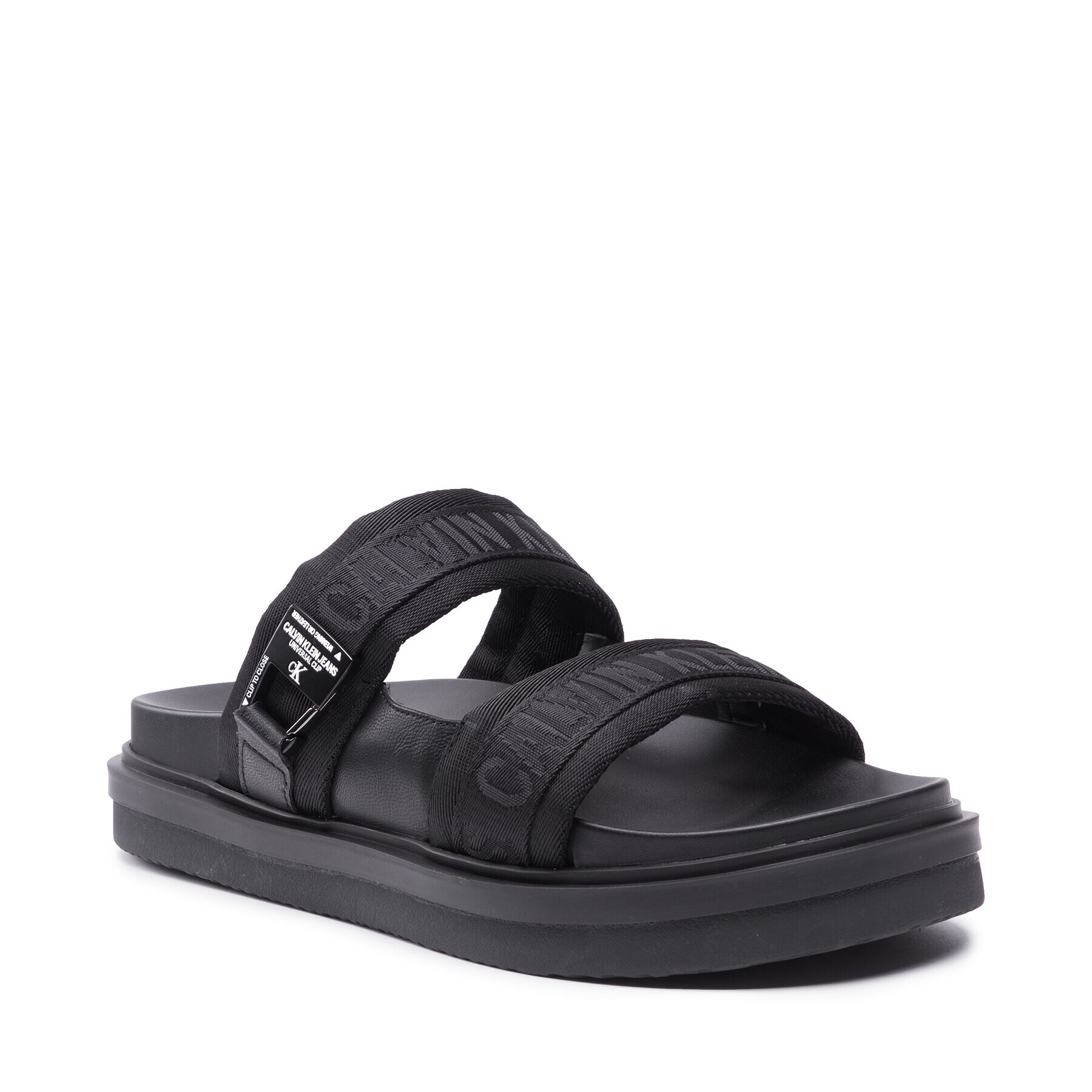 Calvin Klein Jeans Șlapi Flat Sandal Twostraps Pes YM0YM00008 Negru - Pled.ro