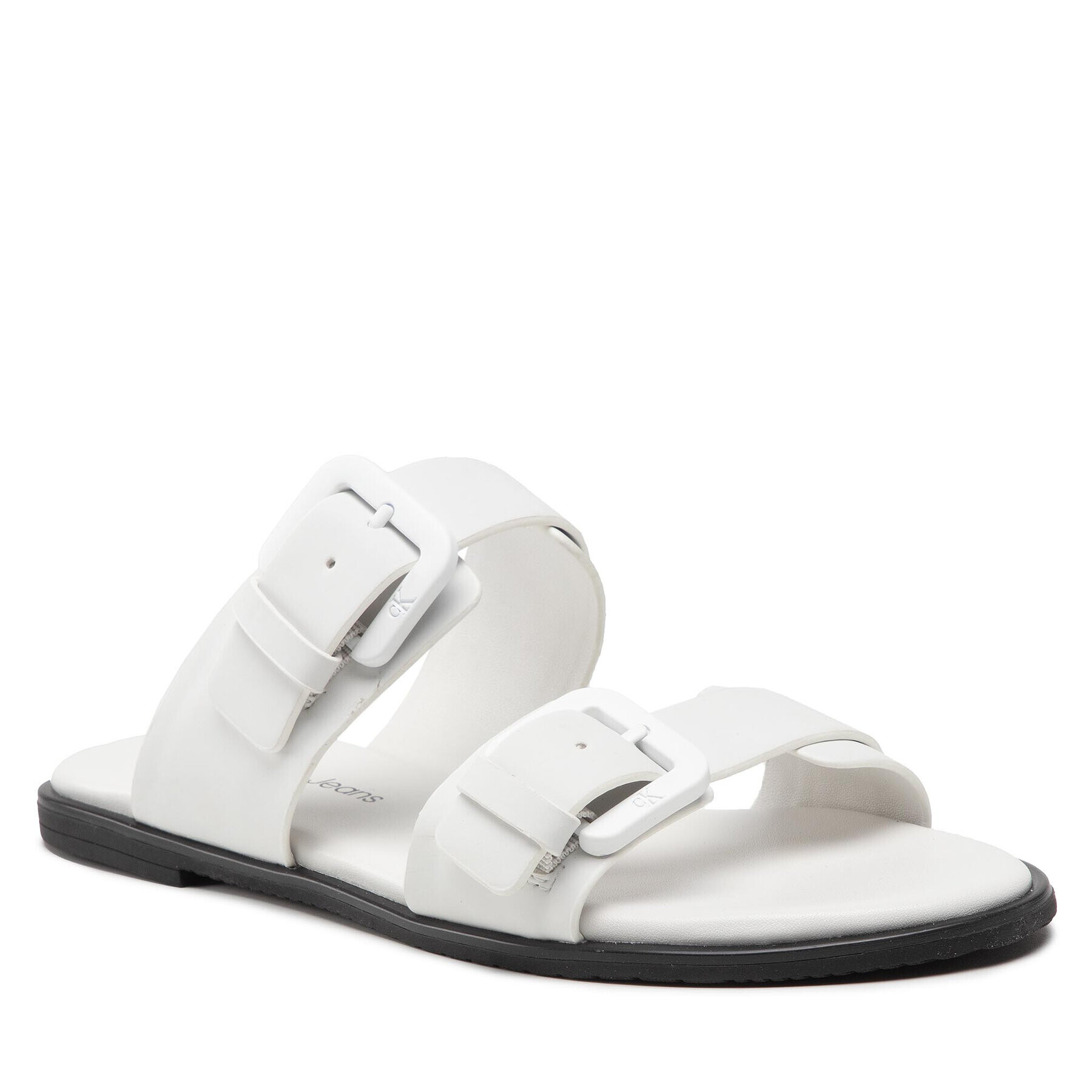 Calvin Klein Jeans Șlapi Flat Sandal Twostraps Rub YW0YW00537 Alb - Pled.ro