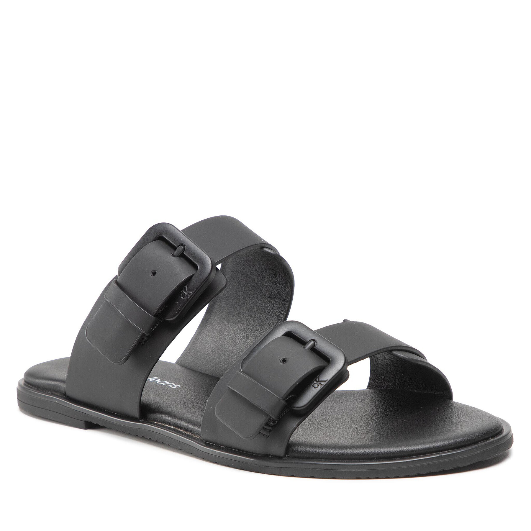 Calvin Klein Jeans Șlapi Flat Sandal Twostrips Rub YW0YW00537 Negru - Pled.ro