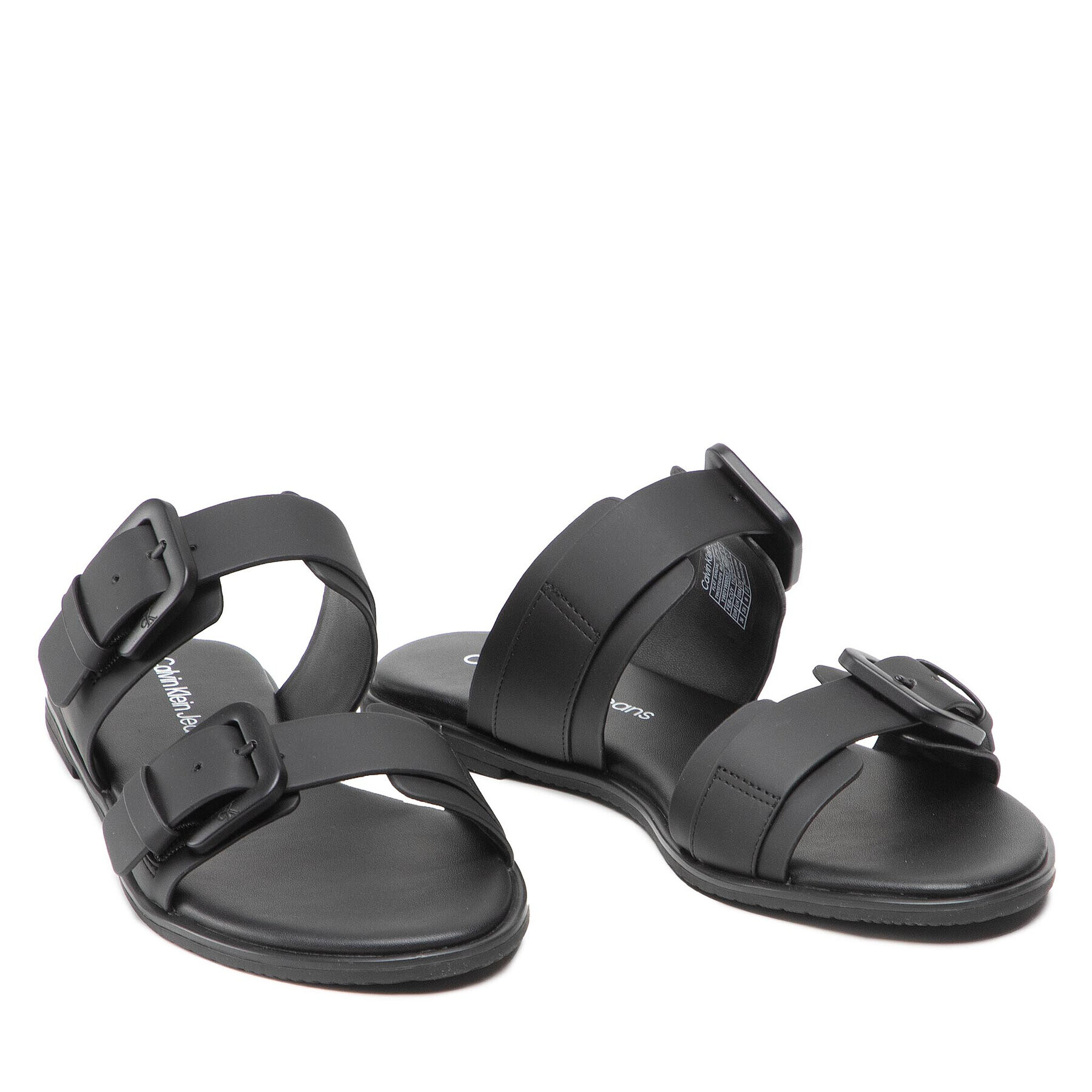 Calvin Klein Jeans Șlapi Flat Sandal Twostrips Rub YW0YW00537 Negru - Pled.ro