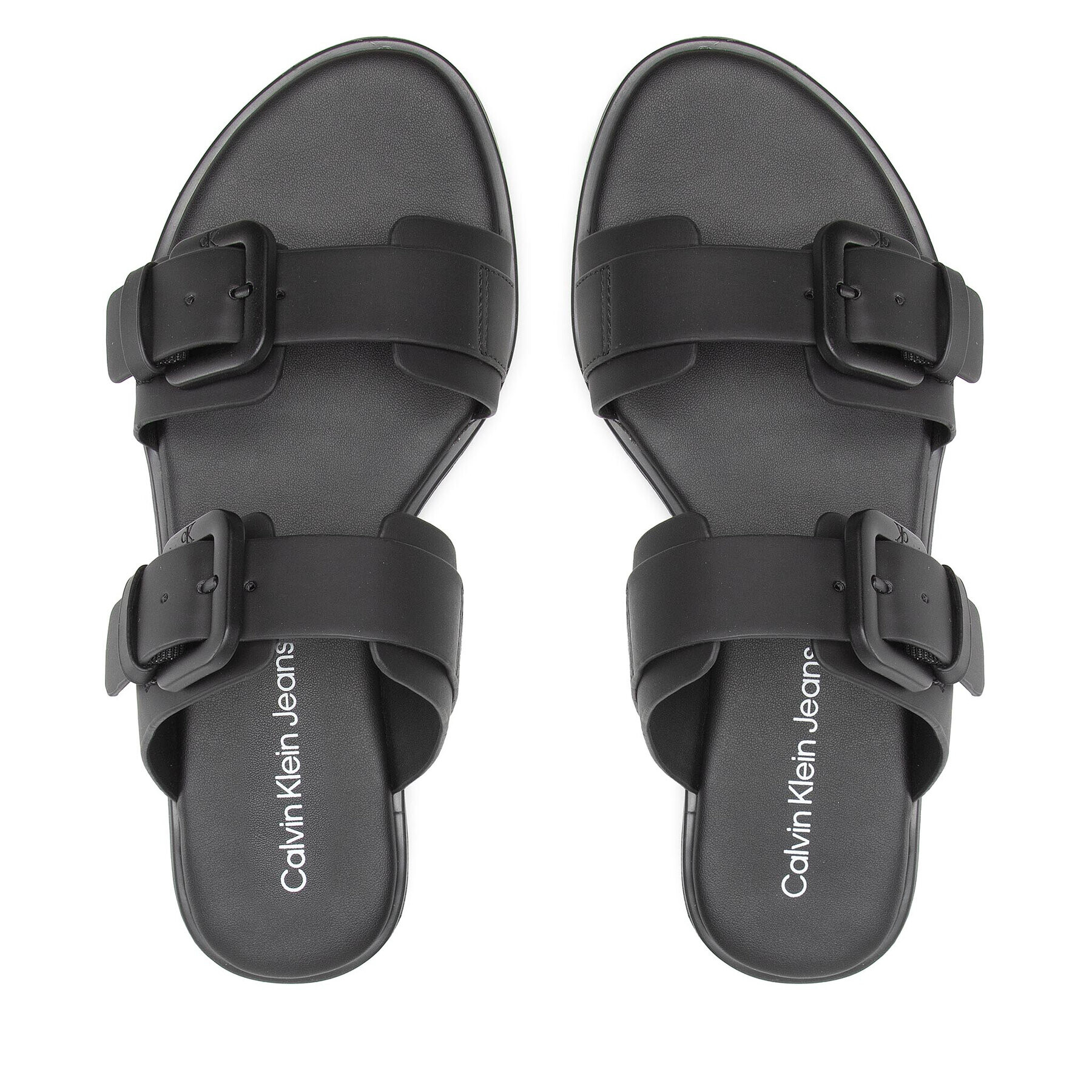 Calvin Klein Jeans Șlapi Flat Sandal Twostrips Rub YW0YW00537 Negru - Pled.ro