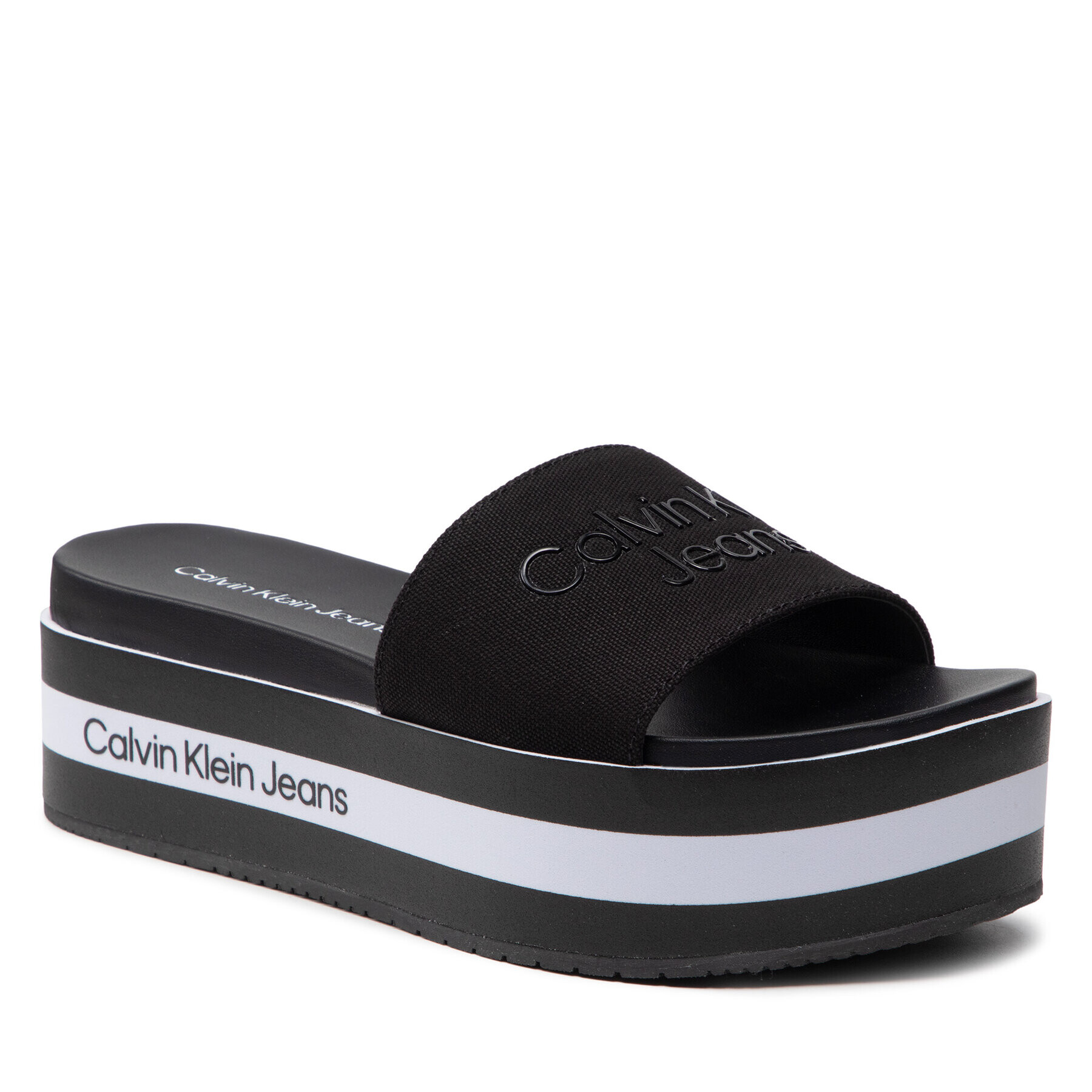 Calvin Klein Jeans Șlapi Flatform Sandal Slide YW0YW00563 Negru - Pled.ro