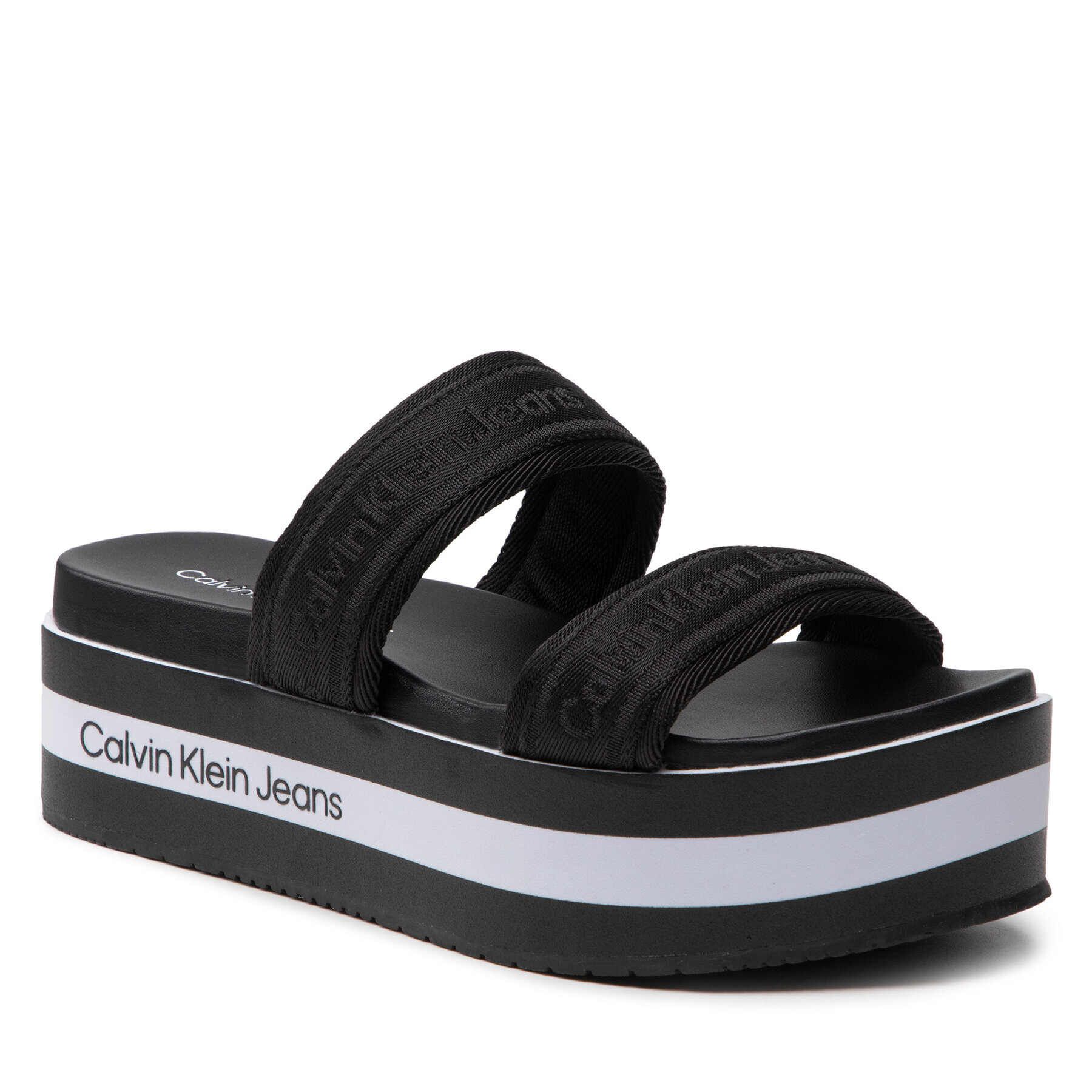 Calvin Klein Jeans Șlapi Flatform Sandal Twostraps YW0YW00561 Negru - Pled.ro