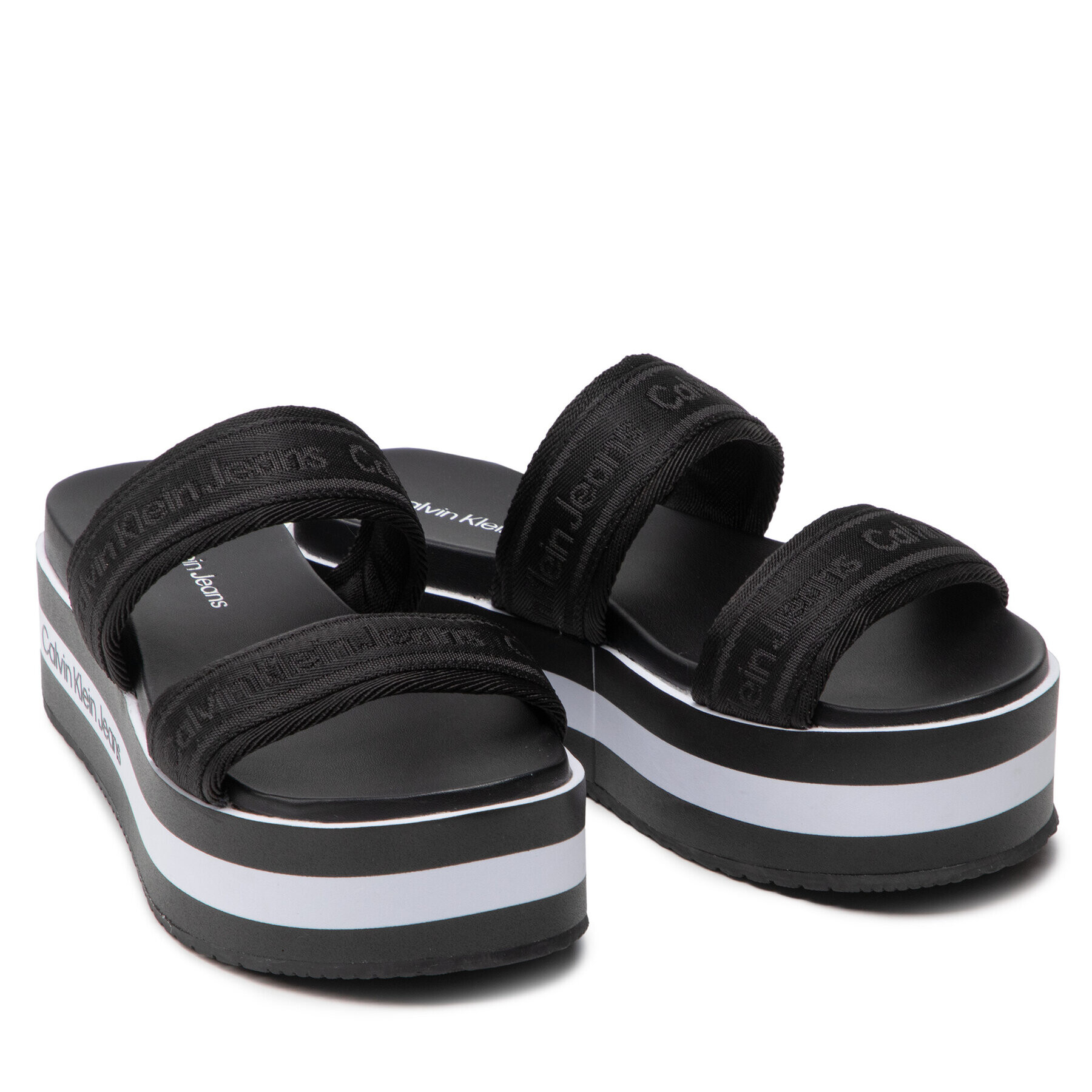 Calvin Klein Jeans Șlapi Flatform Sandal Twostraps YW0YW00561 Negru - Pled.ro