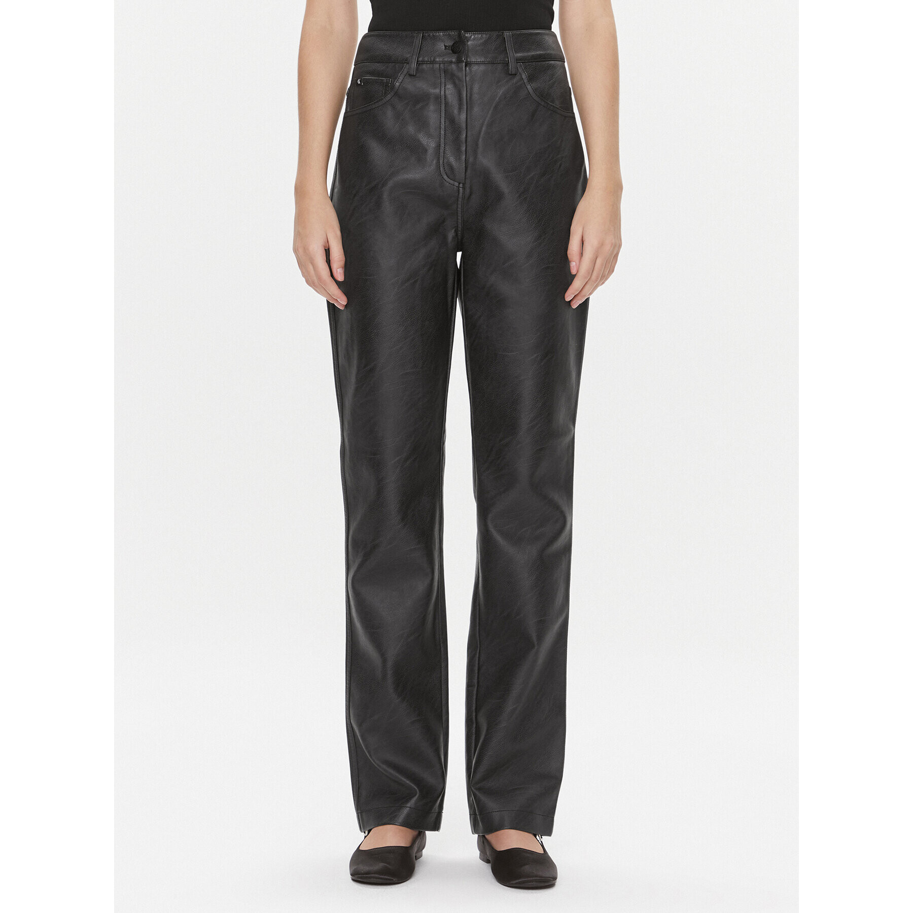 Calvin Klein Jeans Pantaloni din imitație de piele J20J222552 Negru Straight Fit - Pled.ro