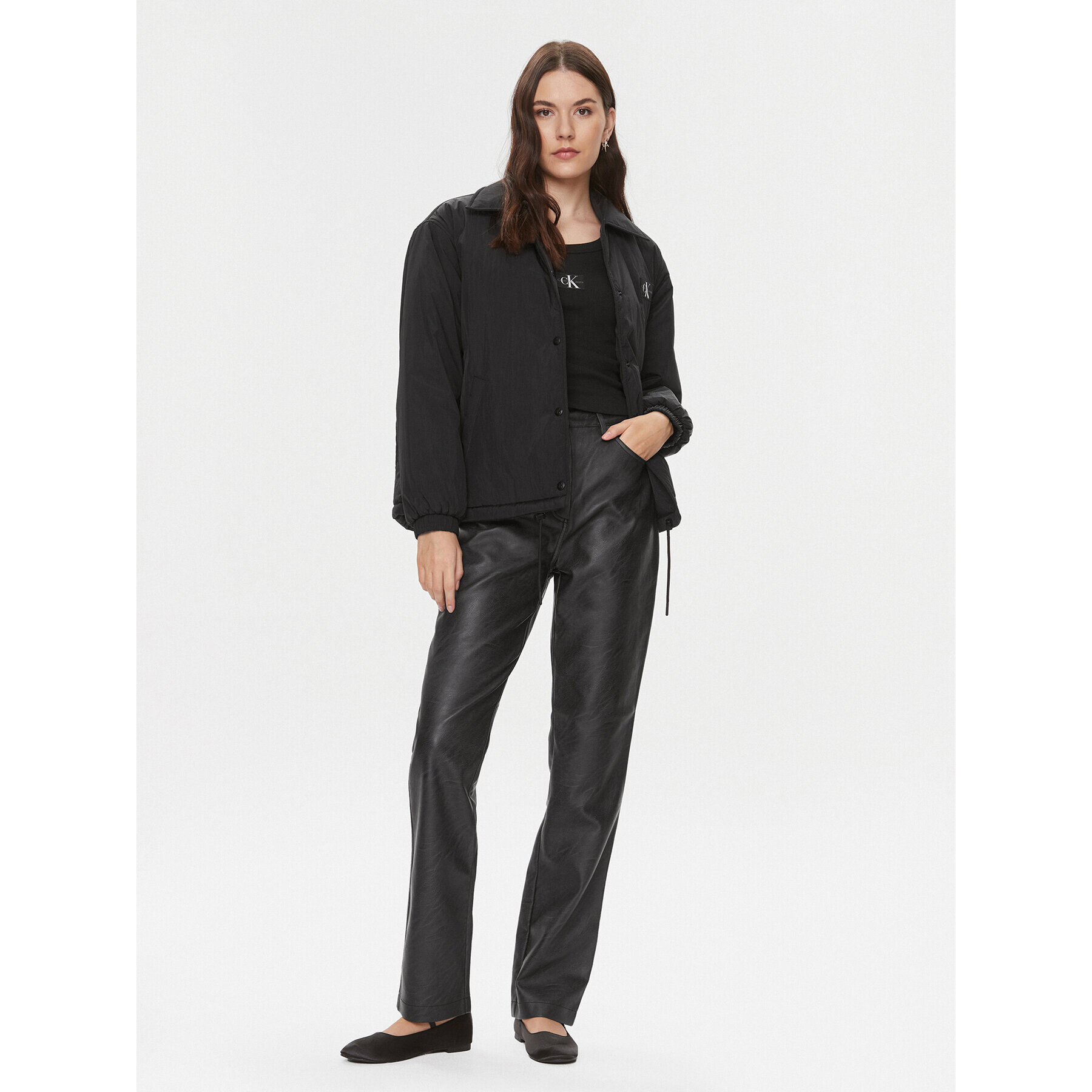 Calvin Klein Jeans Pantaloni din imitație de piele J20J222552 Negru Straight Fit - Pled.ro