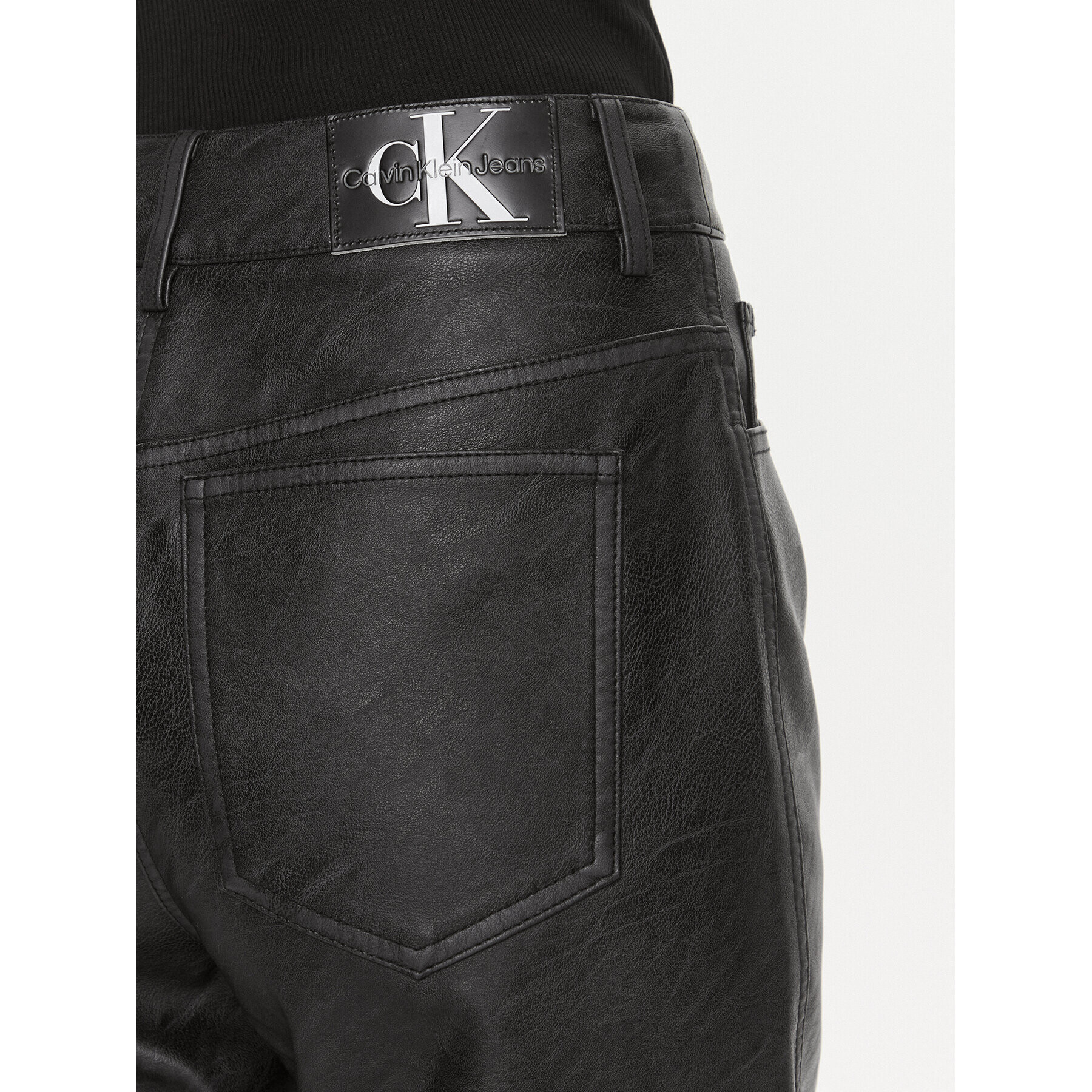 Calvin Klein Jeans Pantaloni din imitație de piele J20J222552 Negru Straight Fit - Pled.ro