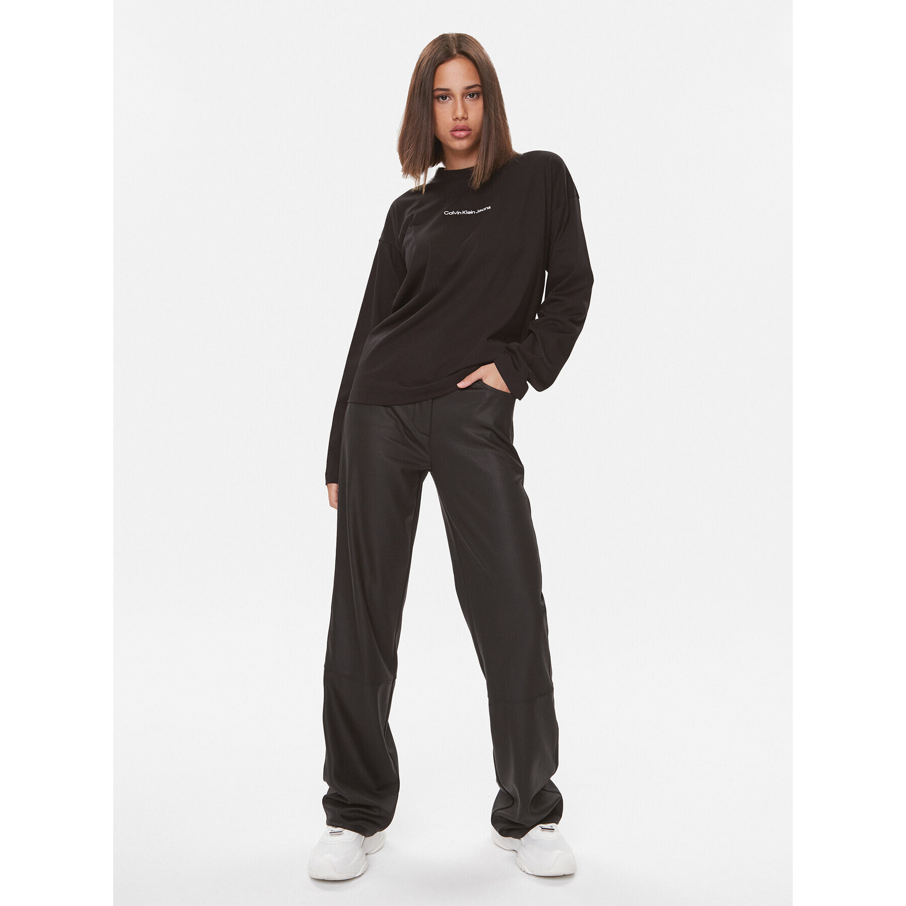 Calvin Klein Jeans Pantaloni din imitație de piele Milano J20J221925 Negru Straight Fit - Pled.ro